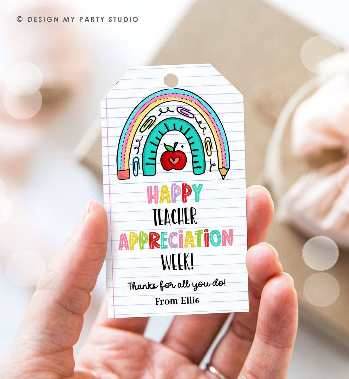 Editable Teacher Appreciation Tags Teacher Tag Thank you Gift Tag End of School Year Appreciation Week Rainbow Template Printable 0464