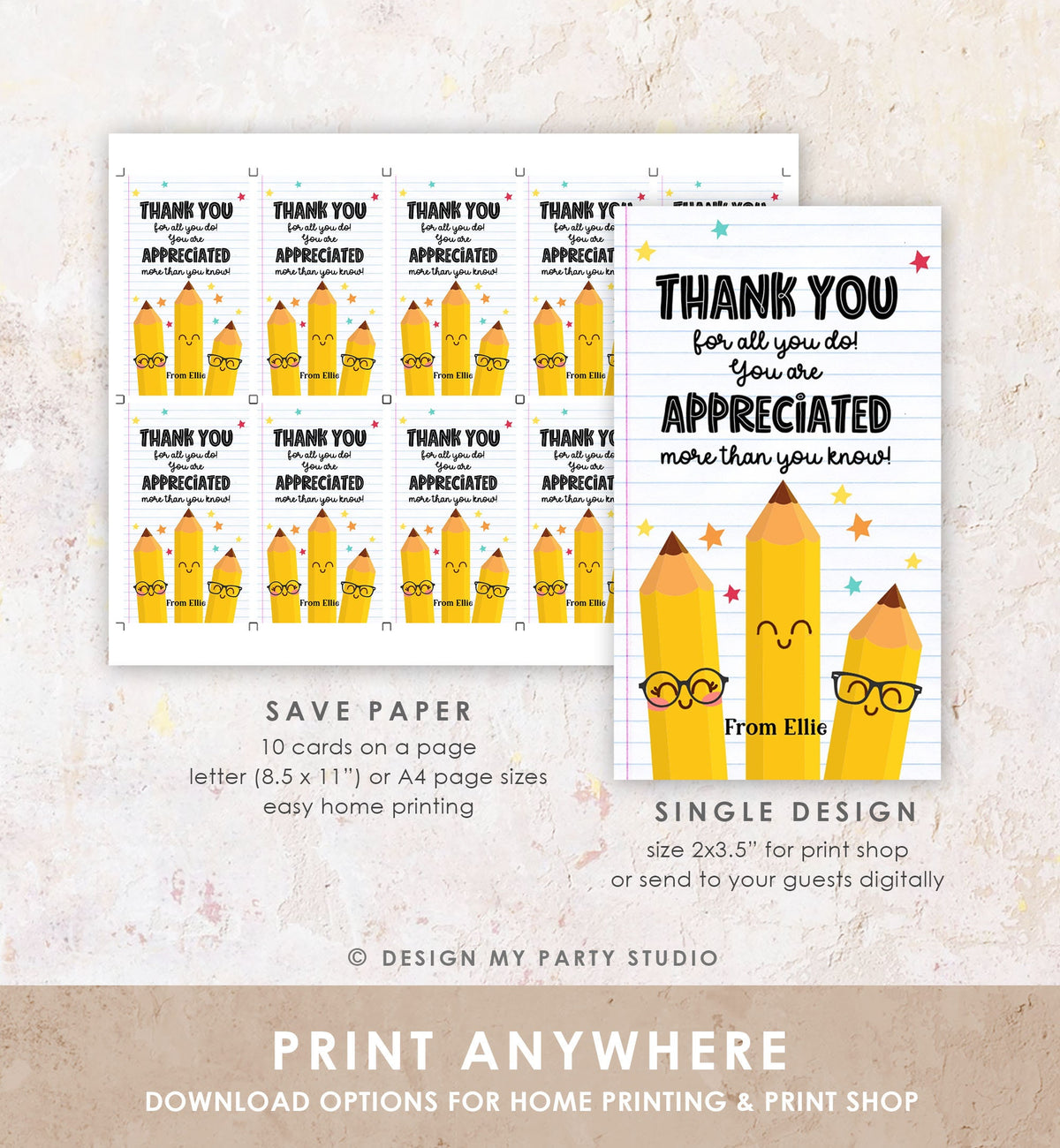 Editable Teacher Appreciation Tag Teacher Tag Thank You Gift Tag End of School Year Appreciation Week Pencil Digital Template Printable 0464