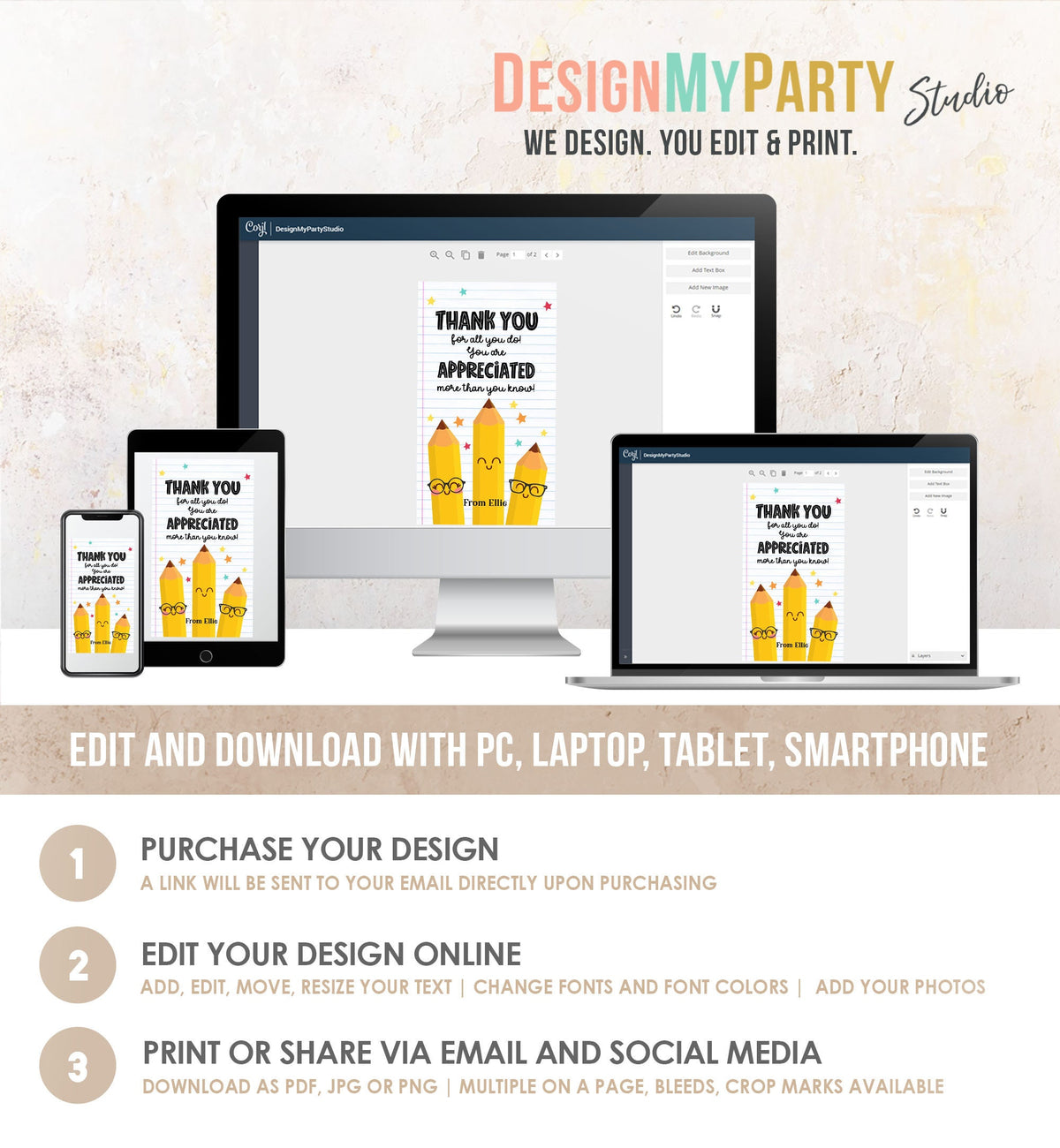 Editable Teacher Appreciation Tag Teacher Tag Thank You Gift Tag End of School Year Appreciation Week Pencil Digital Template Printable 0464