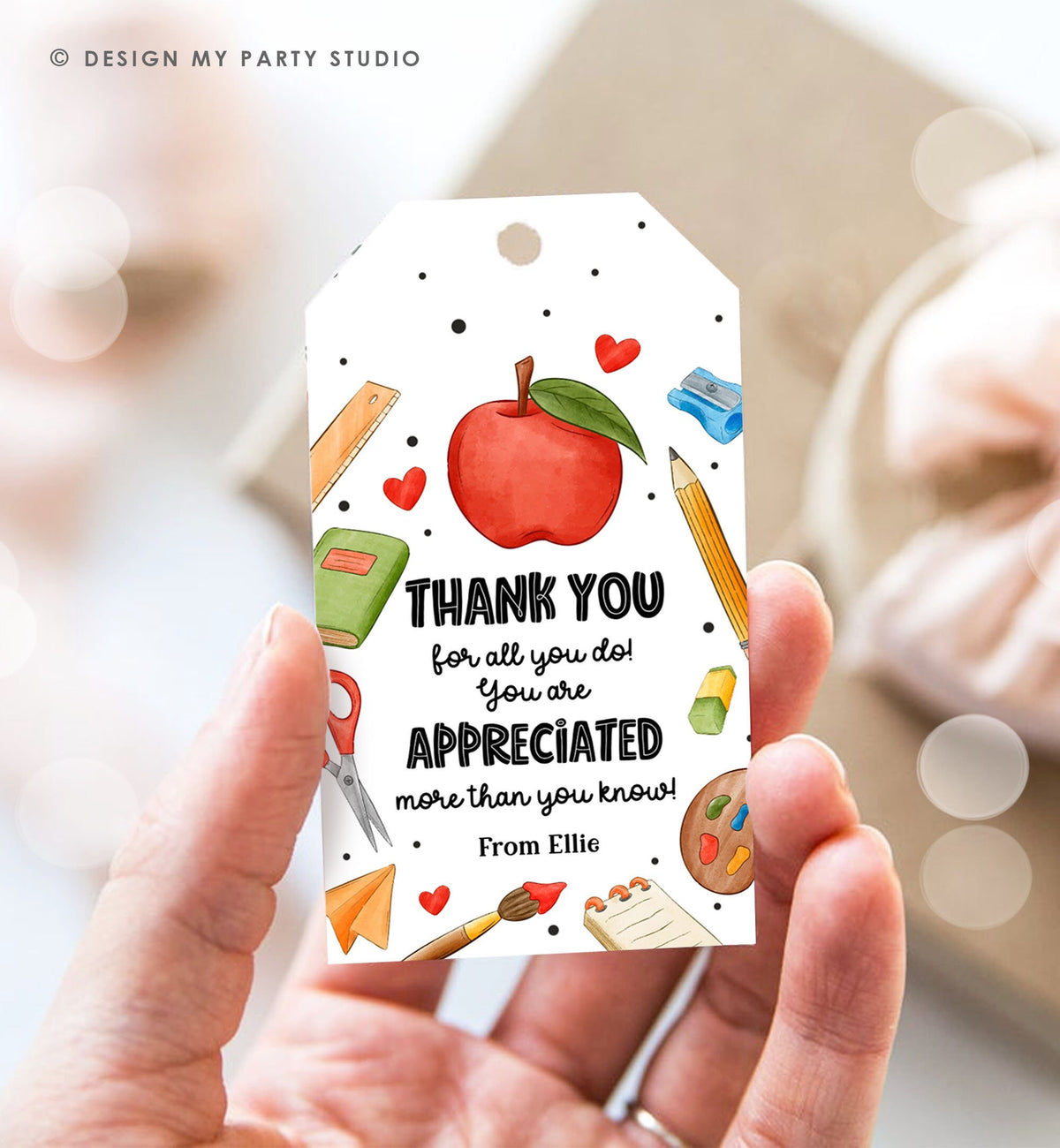 Editable Apple Teacher Appreciation Tag Teacher Thank You Gift End of School Year Appreciation Week Class Digital Template Printable 0464