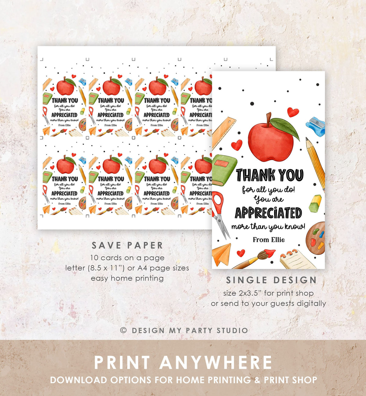Editable Apple Teacher Appreciation Tag Teacher Thank You Gift End of School Year Appreciation Week Class Digital Template Printable 0464