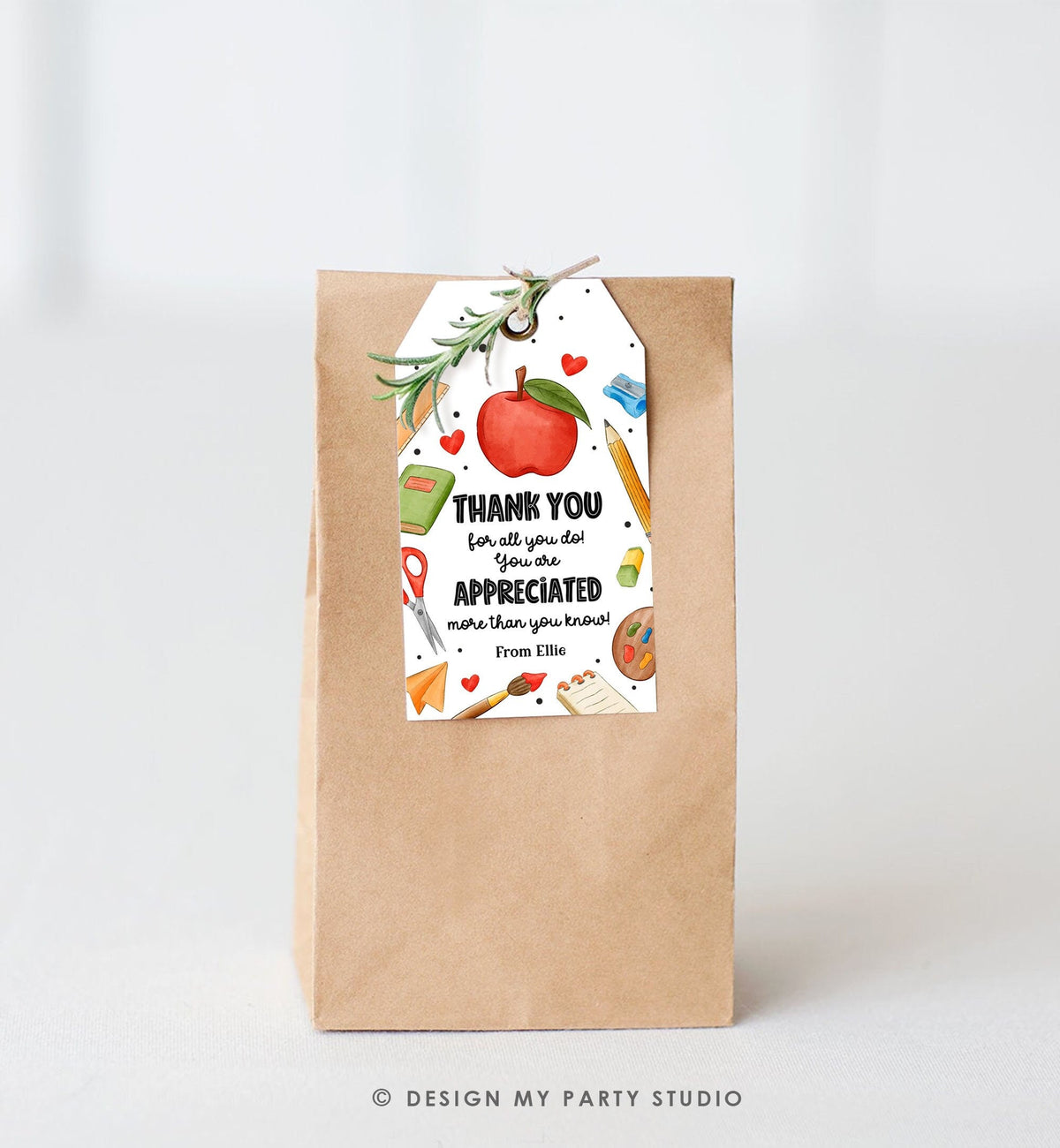 Editable Apple Teacher Appreciation Tag Teacher Thank You Gift End of School Year Appreciation Week Class Digital Template Printable 0464