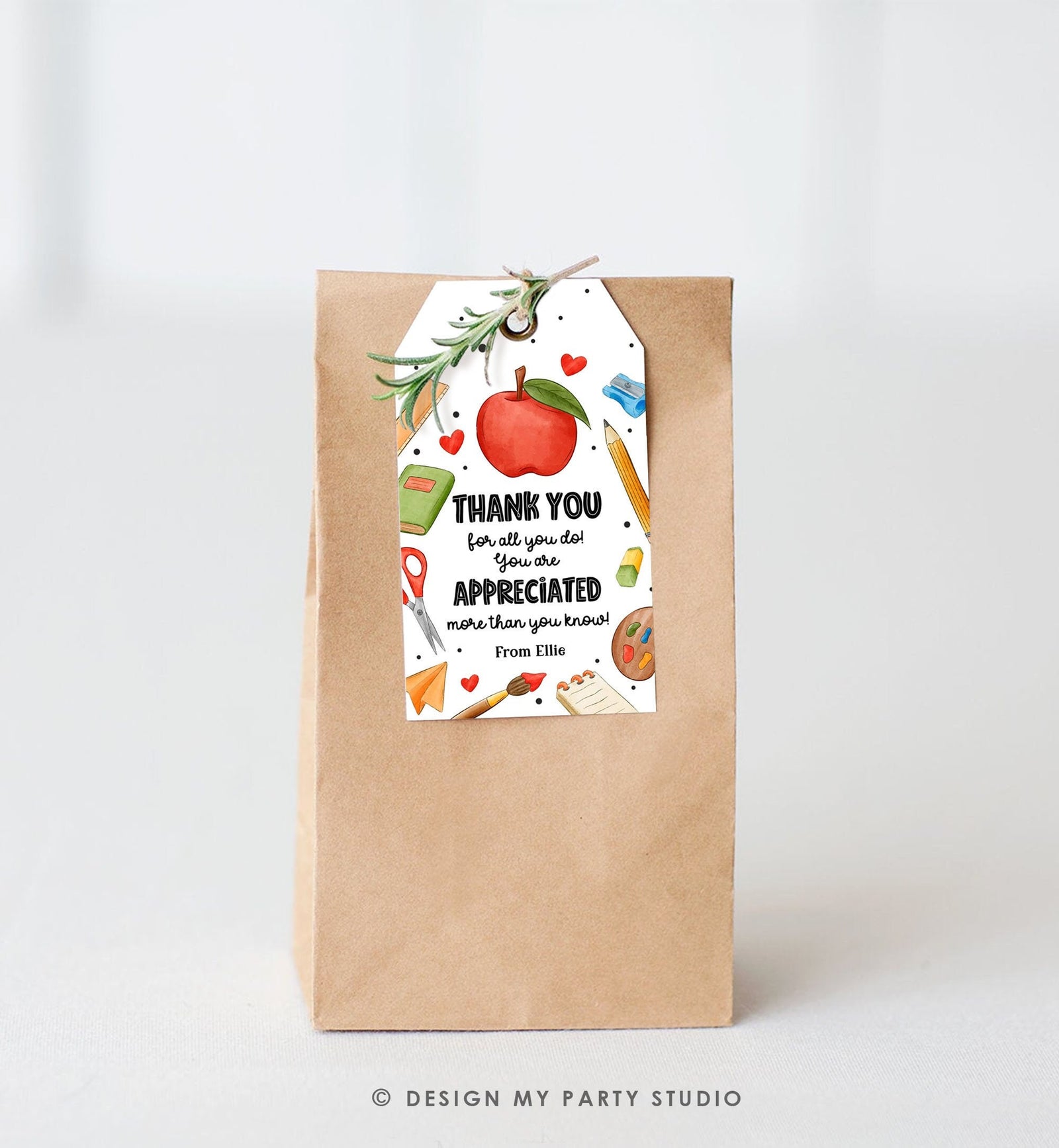 Editable Apple Teacher Appreciation Tag Teacher Thank You Gift End of School Year Appreciation Week Class Digital Template Printable 0464