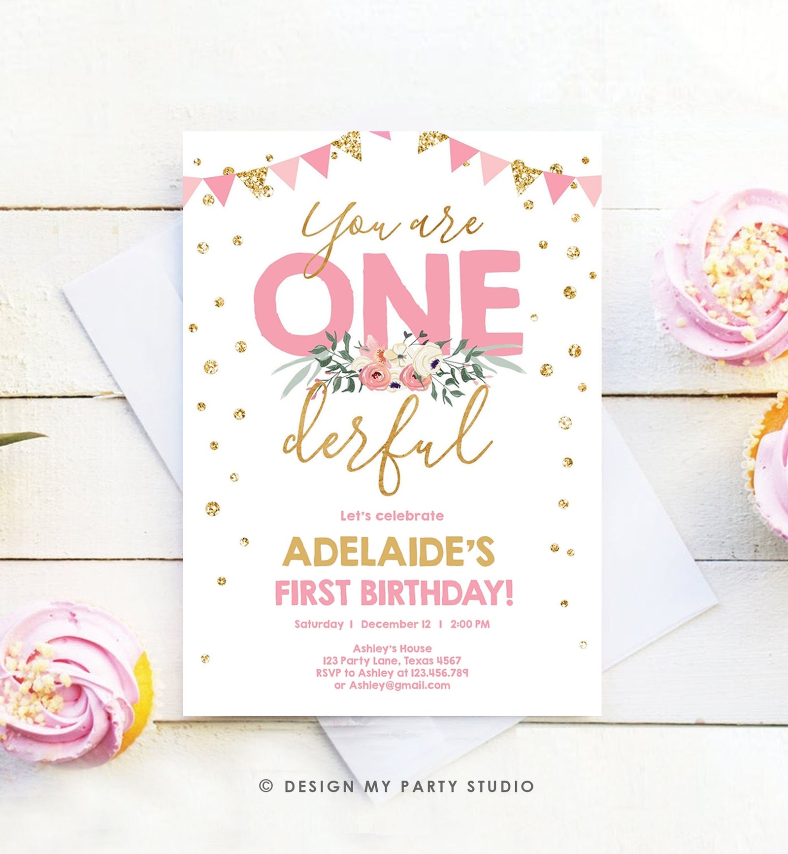 Editable Onederful Birthday Invitation Girls First Birthday Party They Are Onederful Pink Gold 1st Digital Download Template Printable 0165