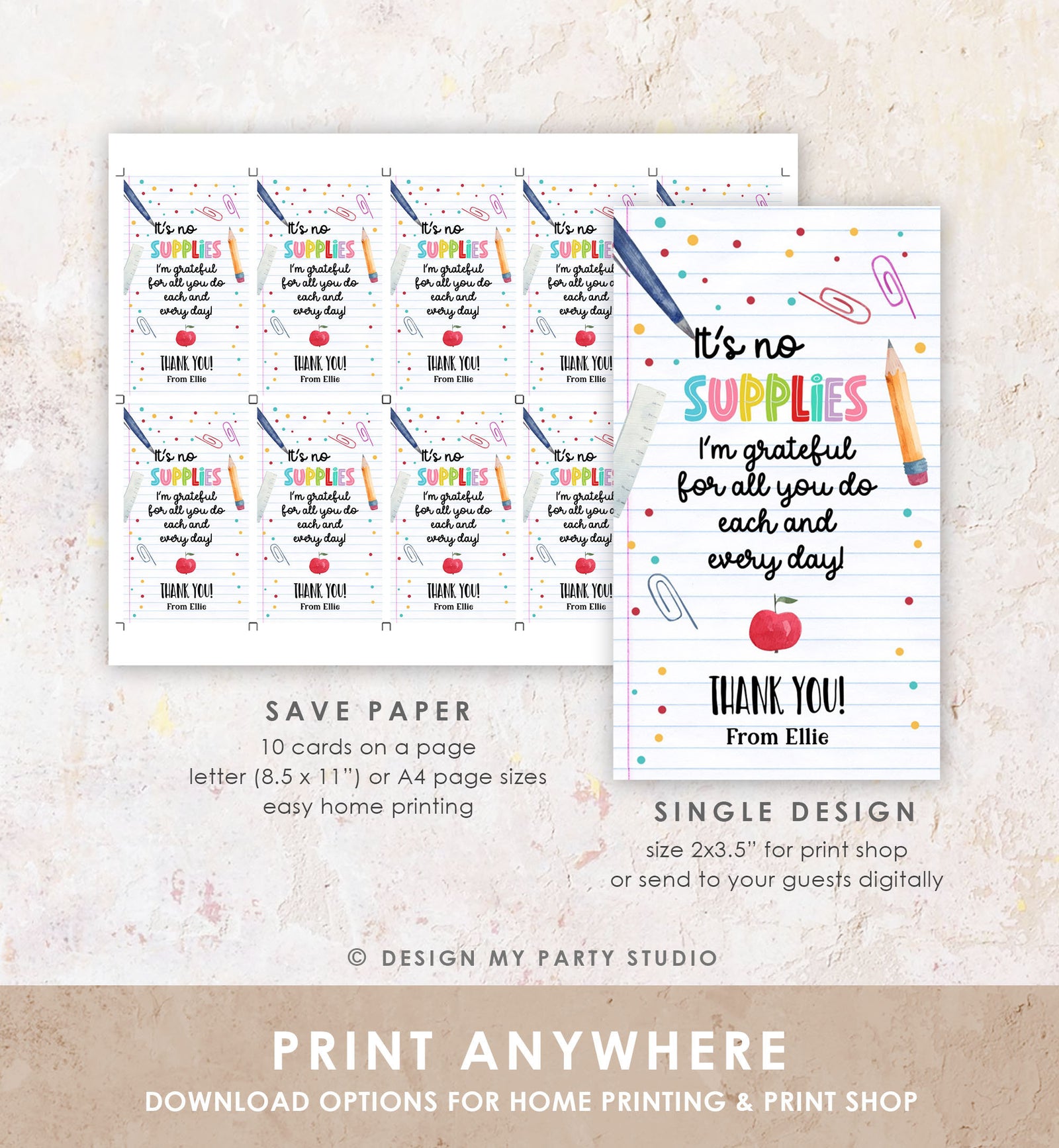 Editable Teacher Appreciation Tags Teacher Tag End of School Year Appreciation Week It's No Supplies You're Amazing Template Printable 0464
