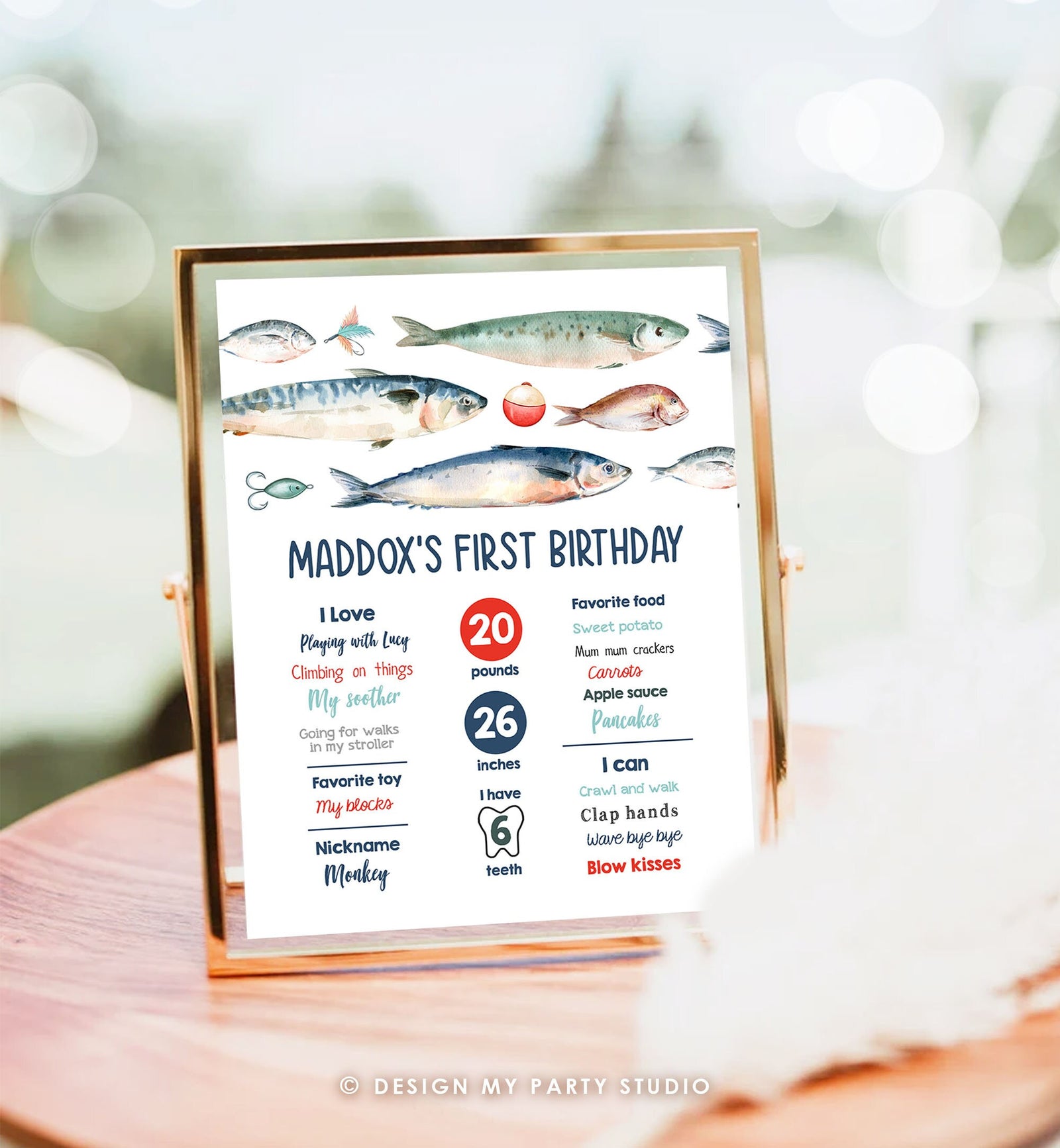 Editable Fishing Birthday Milestones Sign Offically One O-fish-ally Boy 1st Birthday The Big One Gone Fishing Template Printable Corjl 0454