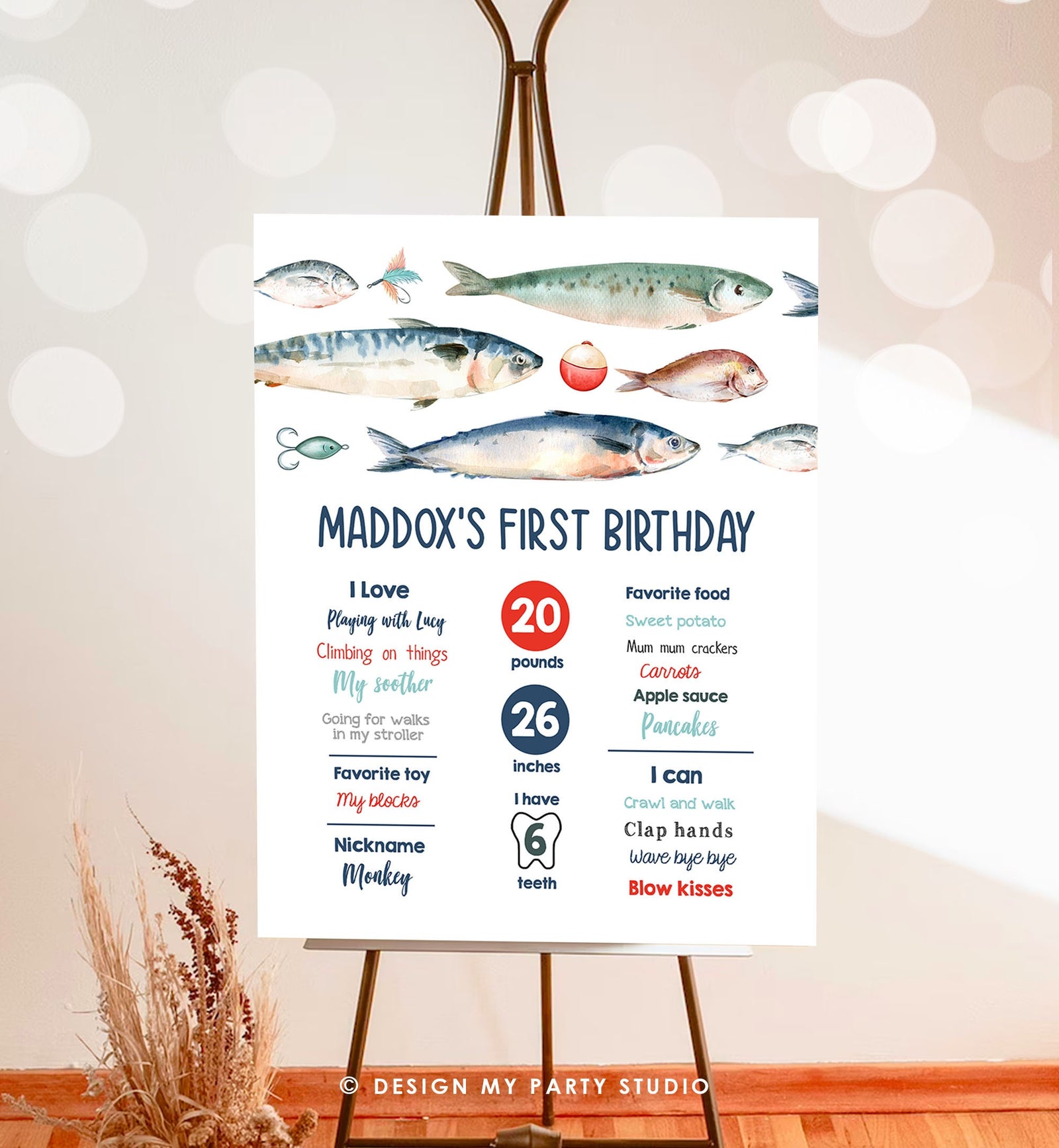 Editable Fishing Birthday Milestones Sign Offically One O-fish-ally Boy 1st Birthday The Big One Gone Fishing Template Printable Corjl 0454