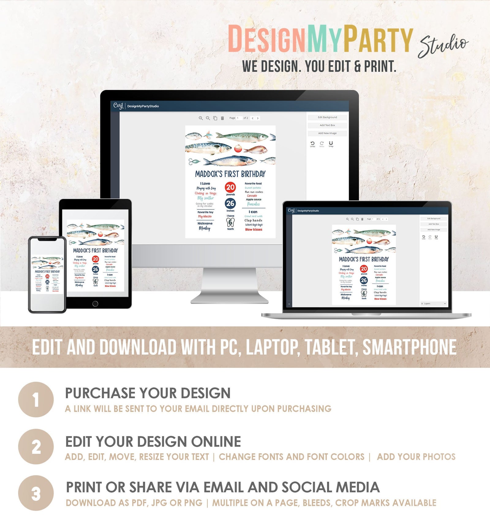 Editable Fishing Birthday Milestones Sign Offically One O-fish-ally Boy 1st Birthday The Big One Gone Fishing Template Printable Corjl 0454