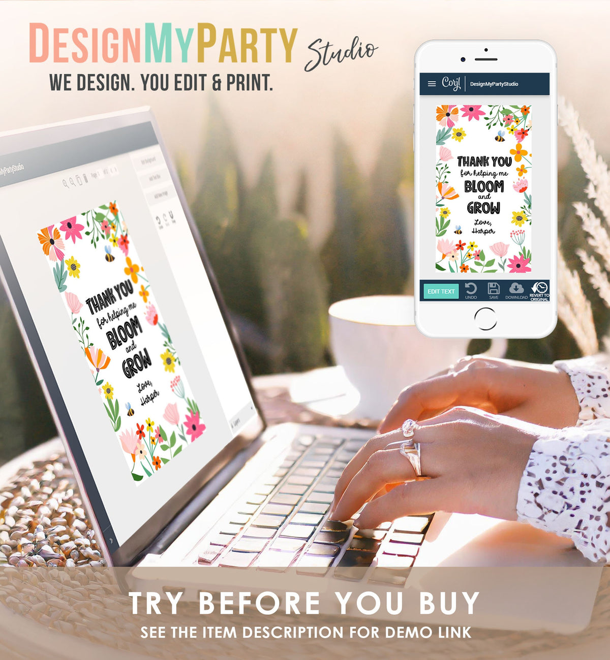 Editable Teacher Appreciation Tags Thank You for Helping me Bloom Plant Flower Gift Tag Cactus Plant Tag Digital Template Printable 0464