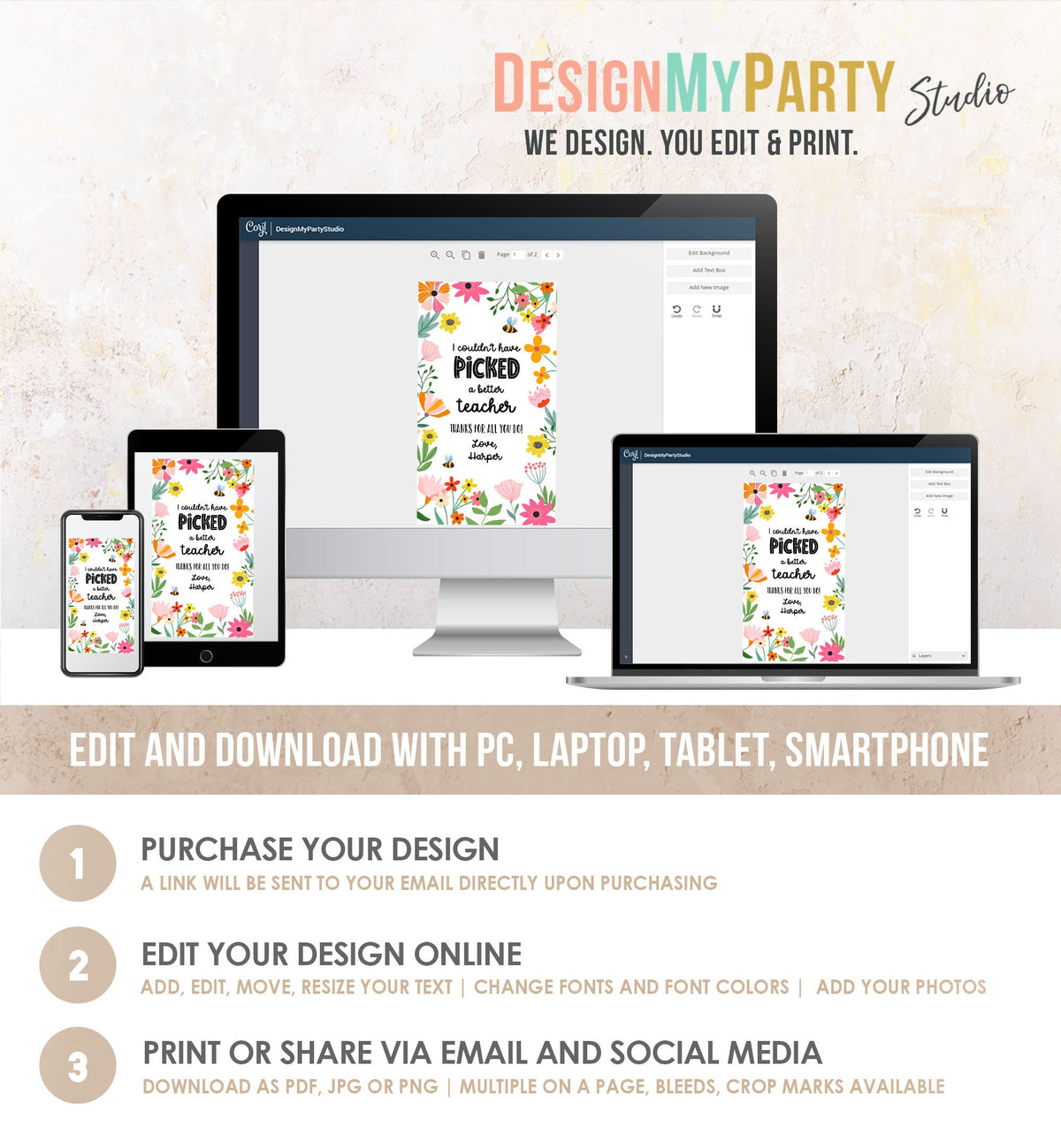 Editable Teacher Appreciation Tag Thank You Couldn&#39;t Have Picked a Better Teacher Flower Gift Tag Plant Tag Digital Template Printable 0464