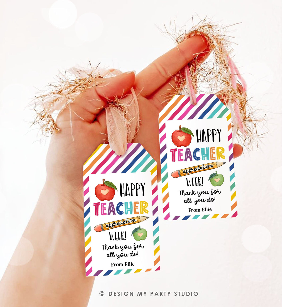 Editable Happy Teacher Appreciation Week Tags Teacher Tag Thank you Gift Tag Rainbow Pencil Apple Teacher Digital Template Printable 0464