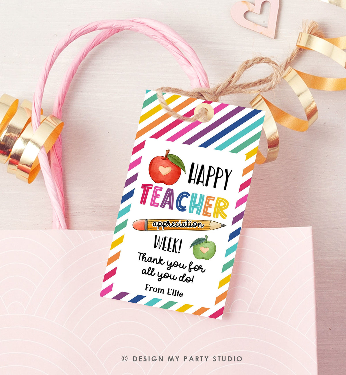 Editable Happy Teacher Appreciation Week Tags Teacher Tag Thank you Gift Tag Rainbow Pencil Apple Teacher Digital Template Printable 0464
