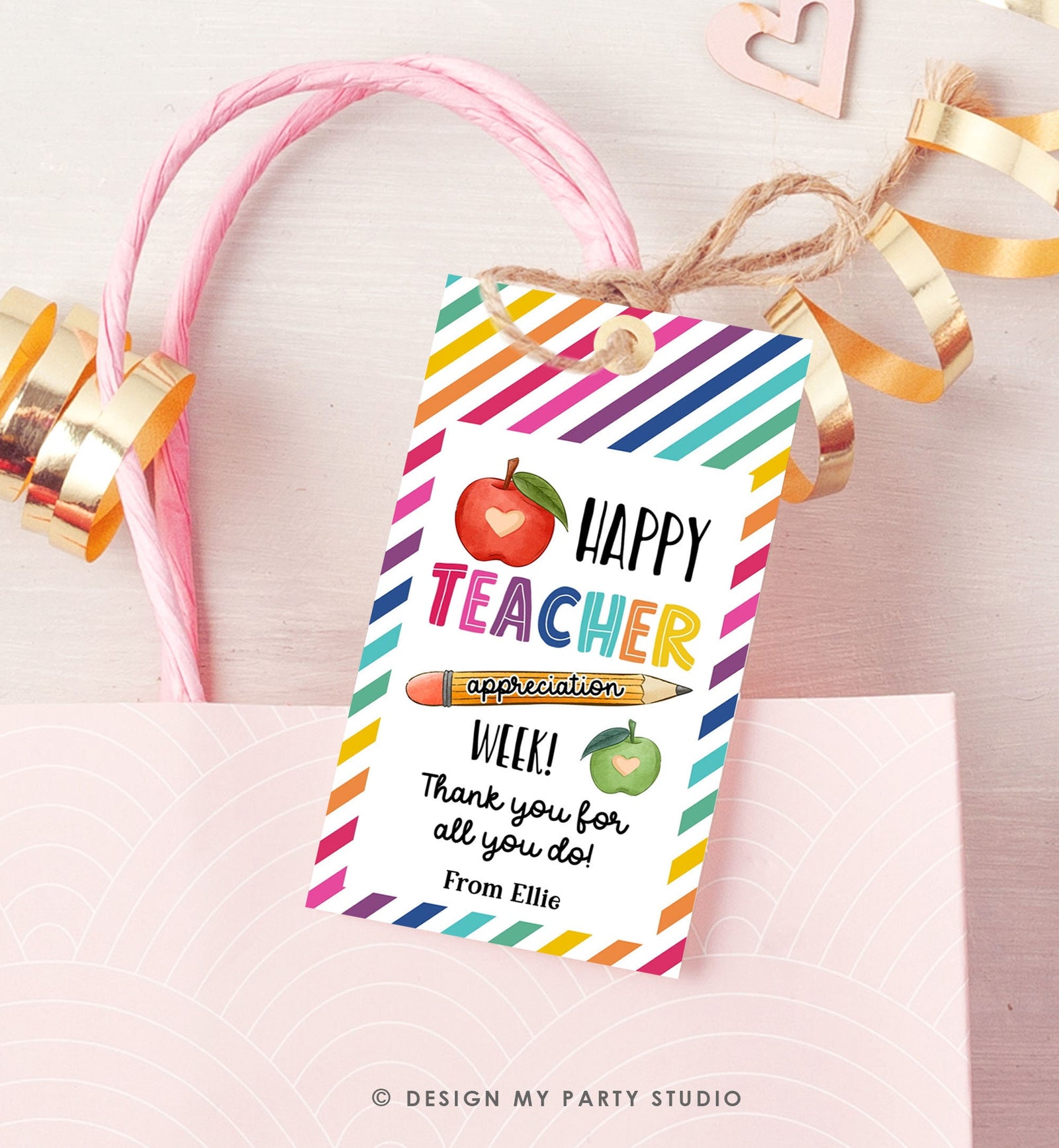Editable Happy Teacher Appreciation Week Tags Teacher Tag Thank you Gift Tag Rainbow Pencil Apple Teacher Digital Template Printable 0464