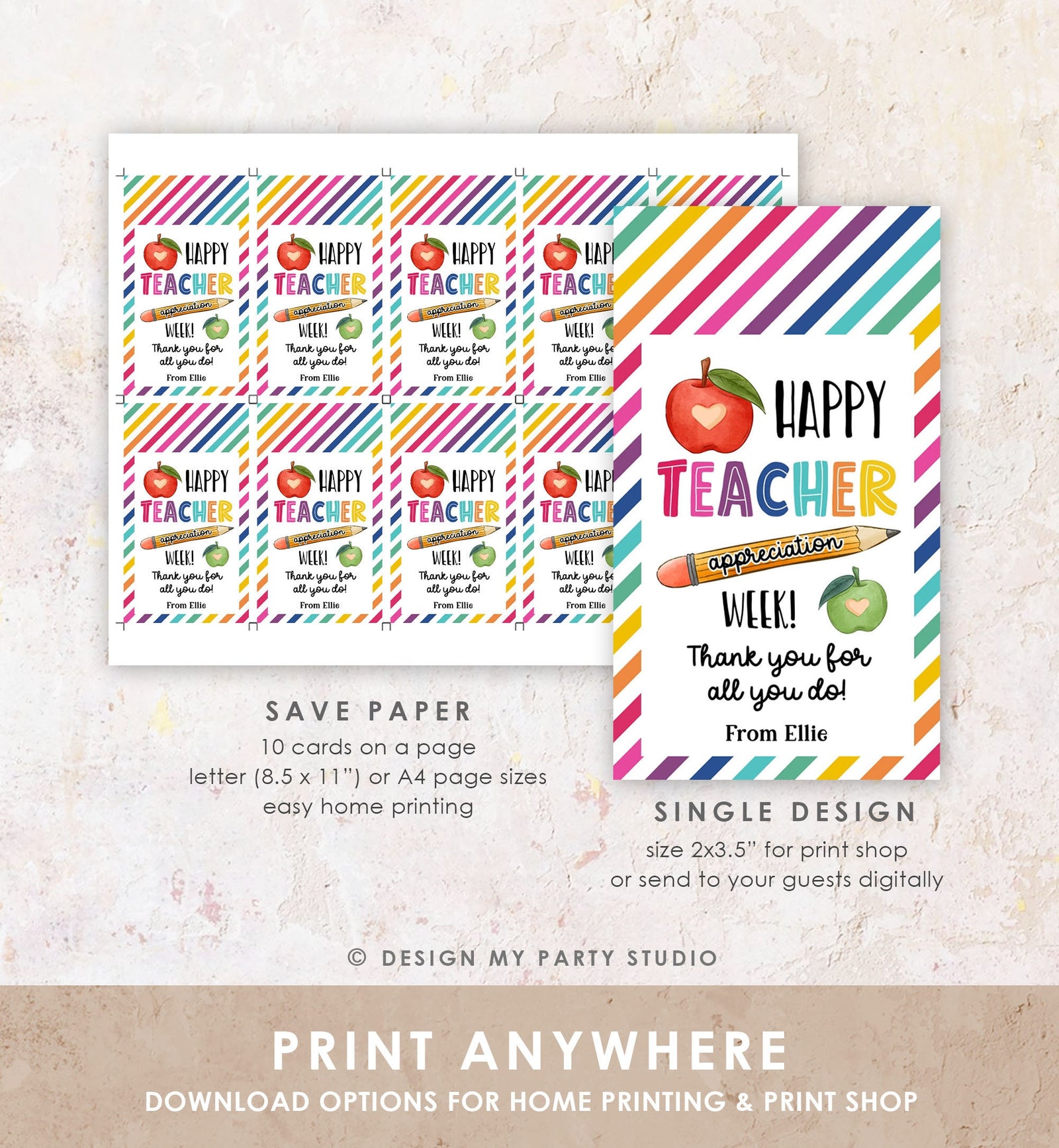 Editable Happy Teacher Appreciation Week Tags Teacher Tag Thank you Gift Tag Rainbow Pencil Apple Teacher Digital Template Printable 0464