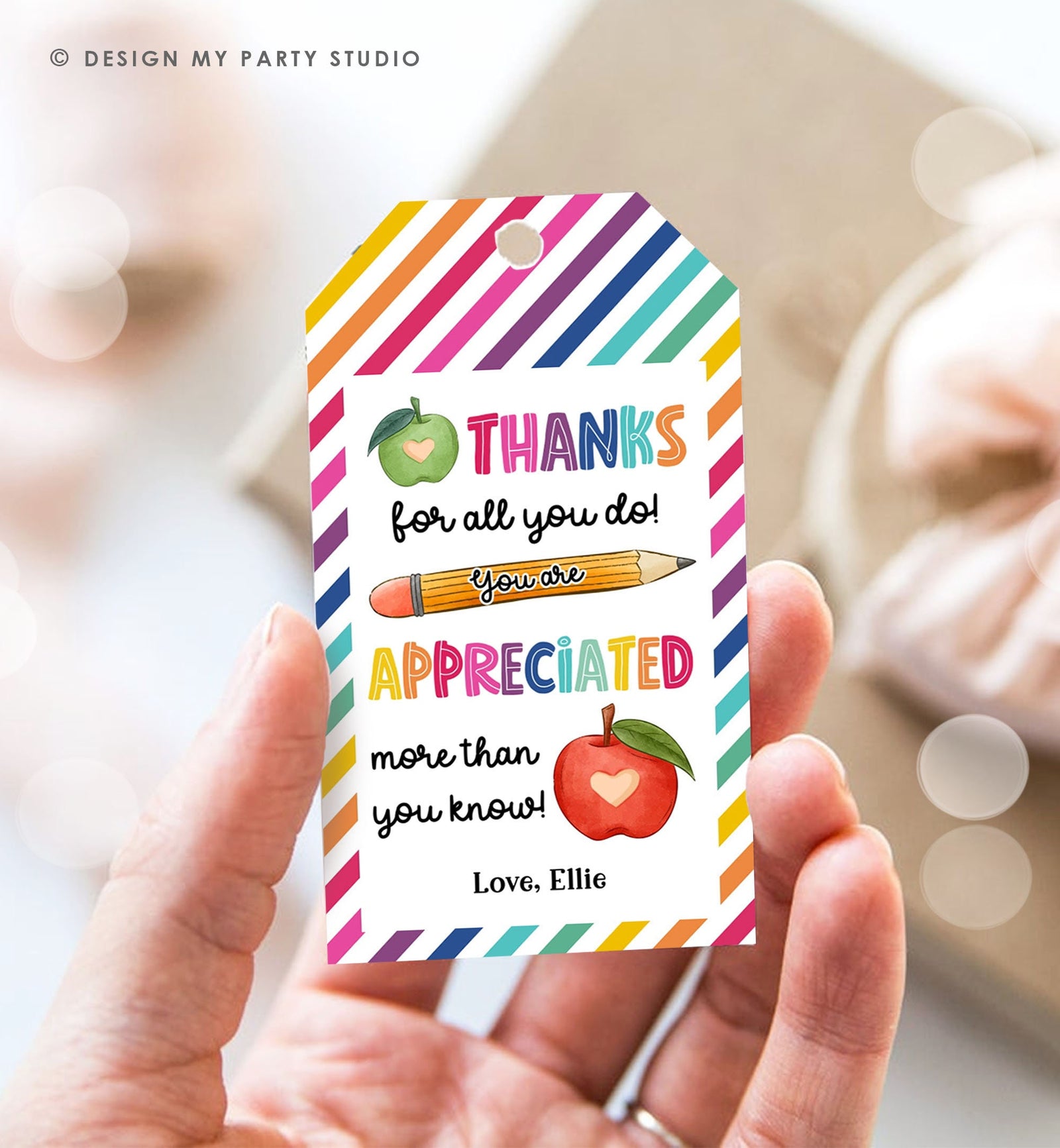 Editable Teacher Appreciation Tag Teacher Tag Thank you Gift Tag End of School Year Appreciation Rainbow Digital Template Printable 0464