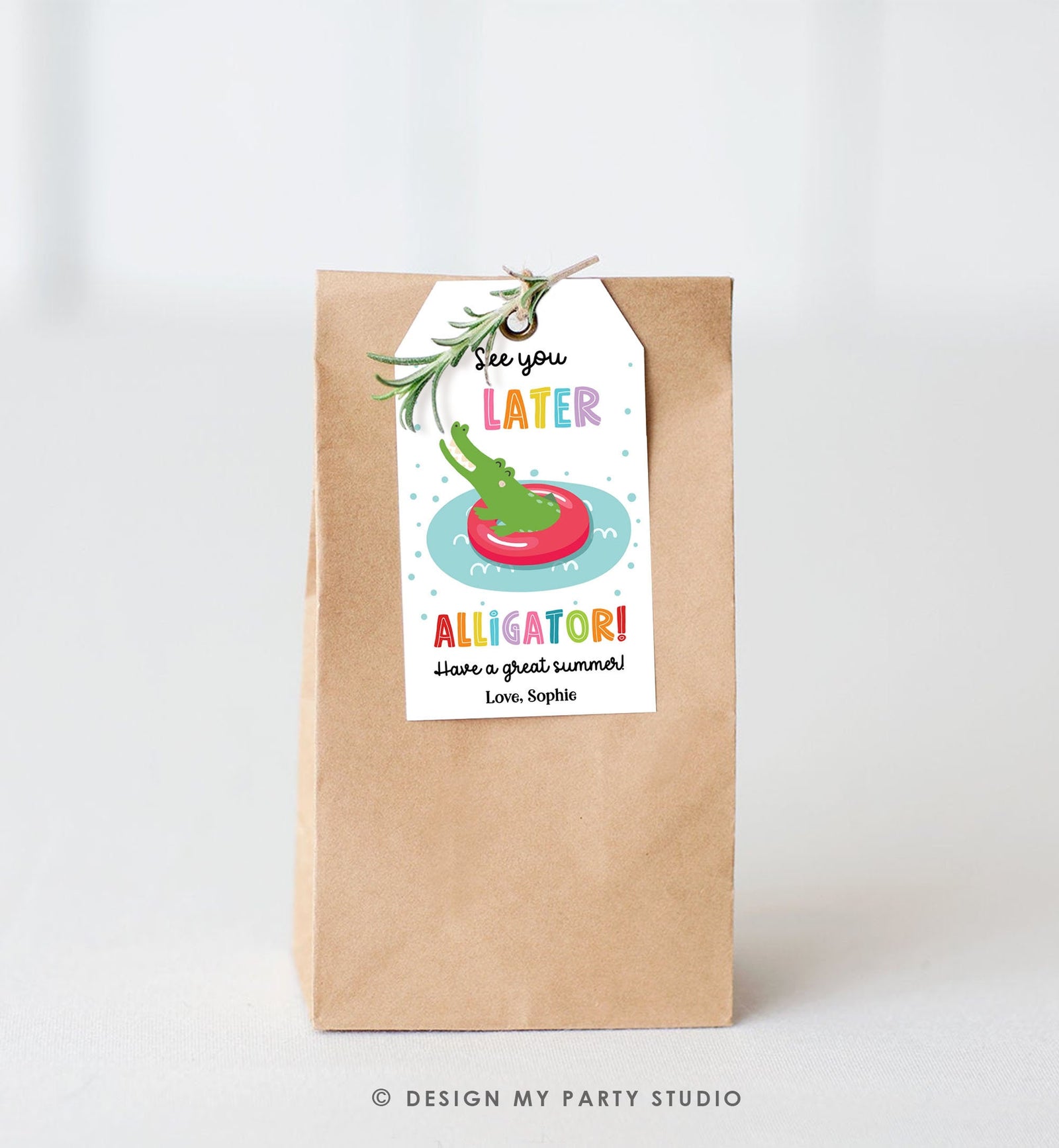 Editable Last Day of School Tag Alligator Summer End Of School Year Tag Summer Party Treat Digital Download Template Printable 0464