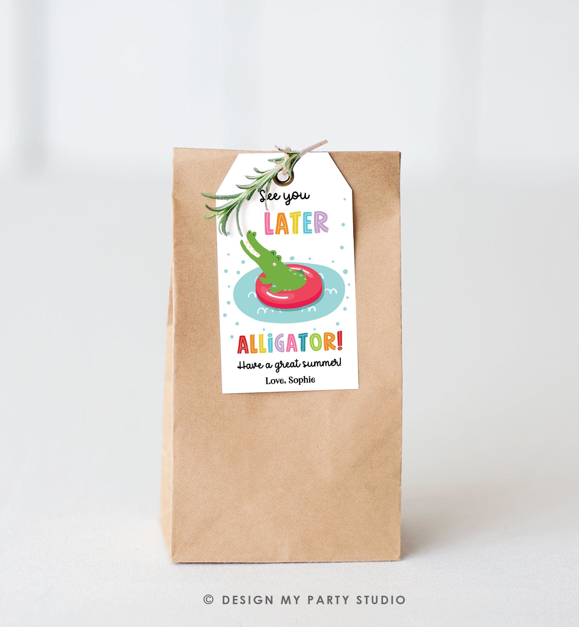 Editable Last Day of School Tag Alligator Summer End Of School Year Tag Summer Party Treat Digital Download Template Printable 0464