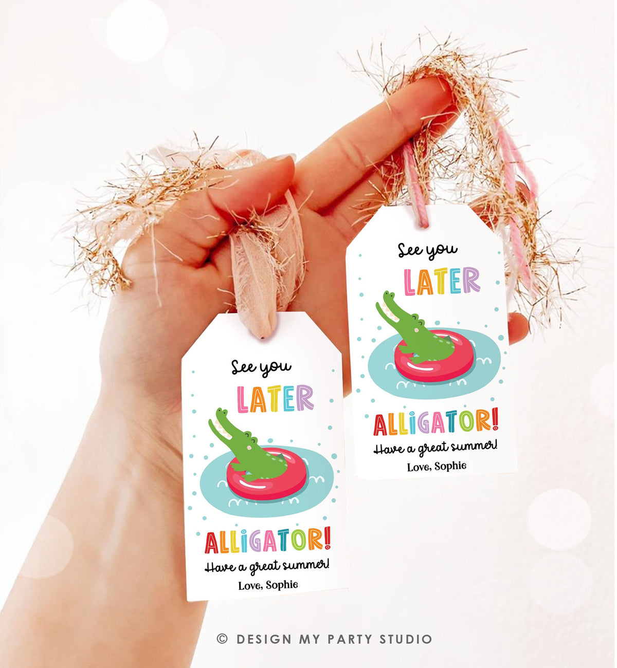Editable Last Day of School Tag Alligator Summer End Of School Year Tag Summer Party Treat Digital Download Template Printable 0464