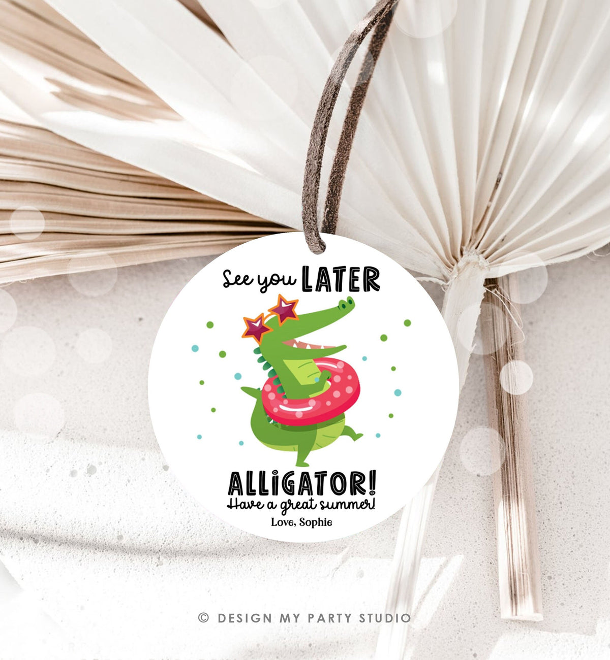 Editable Last Day of School Tag Alligator Summer End Of School Year Tag Summer Party Treat Sticker Digital Download Template Printable 0464