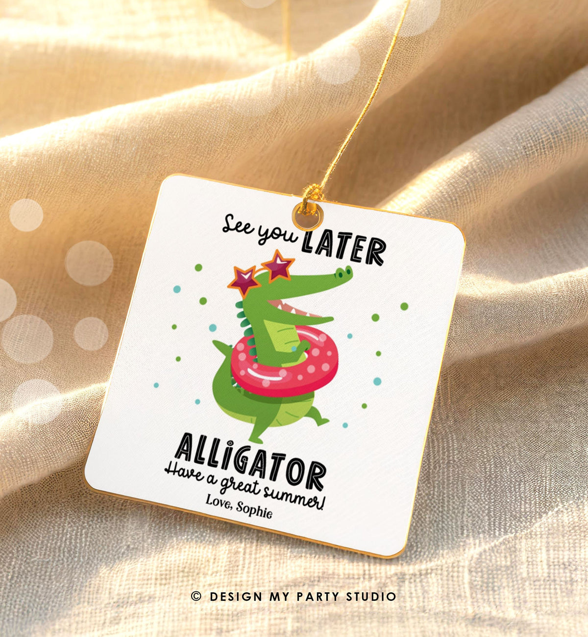 Editable Last Day of School Tag Alligator Summer End Of School Year Tag Summer Party Treat Sticker Digital Download Template Printable 0464