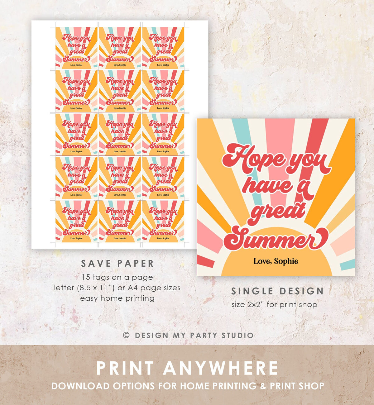 Editable Summer Teacher Thank You Gift Tag Kids Last Day of School Classmate Tag End Of School Year Tag Preschool Template Printable 0464