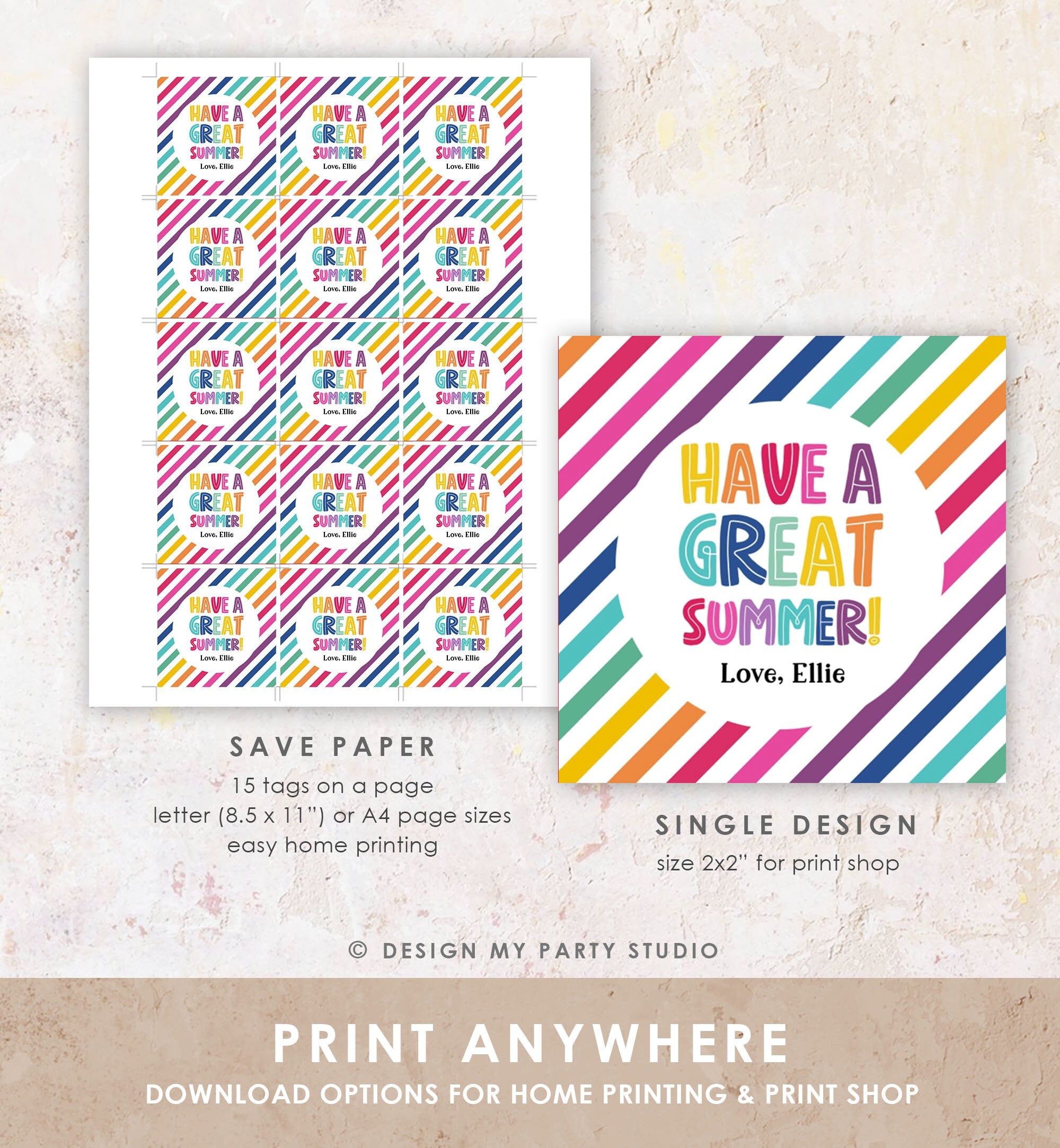 Editable Summer Teacher Thank You Gift Tag Kids Last Day of School Classmate Tag End Of School Year Tag Preschool Template Printable 0464