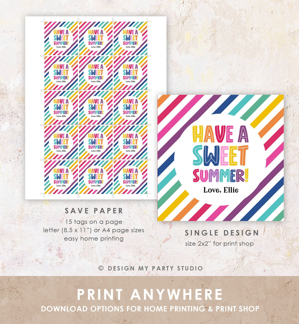 Editable Last Day of School Tag Sweet Summer Teacher Thank You Gift Tag Kids Classmate End Of School Year Preschool Template Printable 0464