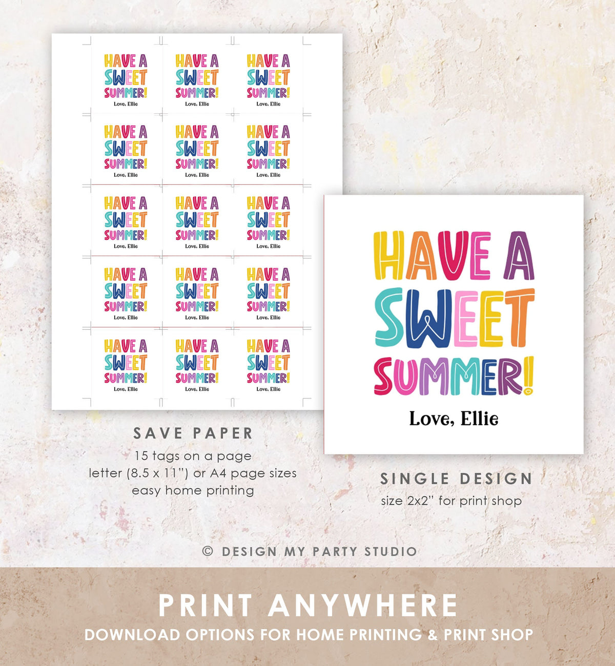 Editable Last Day of School Tag Sweet Summer Teacher Thank You Gift Tag Kids Classmate End Of School Year Preschool Template Printable 0464