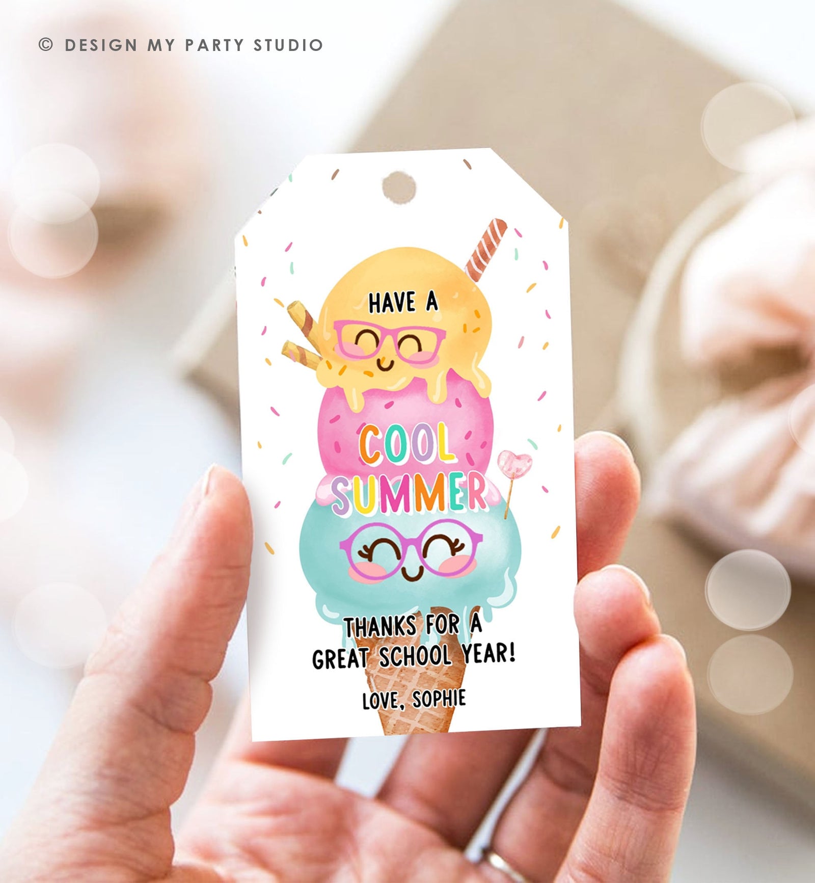 Editable Last Day of School Tag Stay Cool Ice Tag Summer End Of School Year Tag Ice Cream Sweet Cool Treat Corjl Template Printable 0464