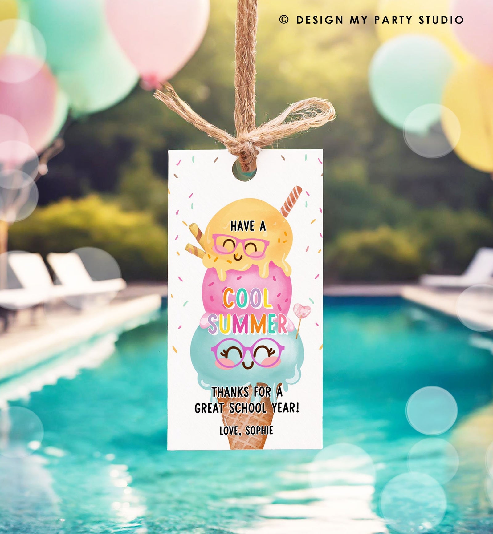 Editable Last Day of School Tag Stay Cool Ice Tag Summer End Of School Year Tag Ice Cream Sweet Cool Treat Corjl Template Printable 0464