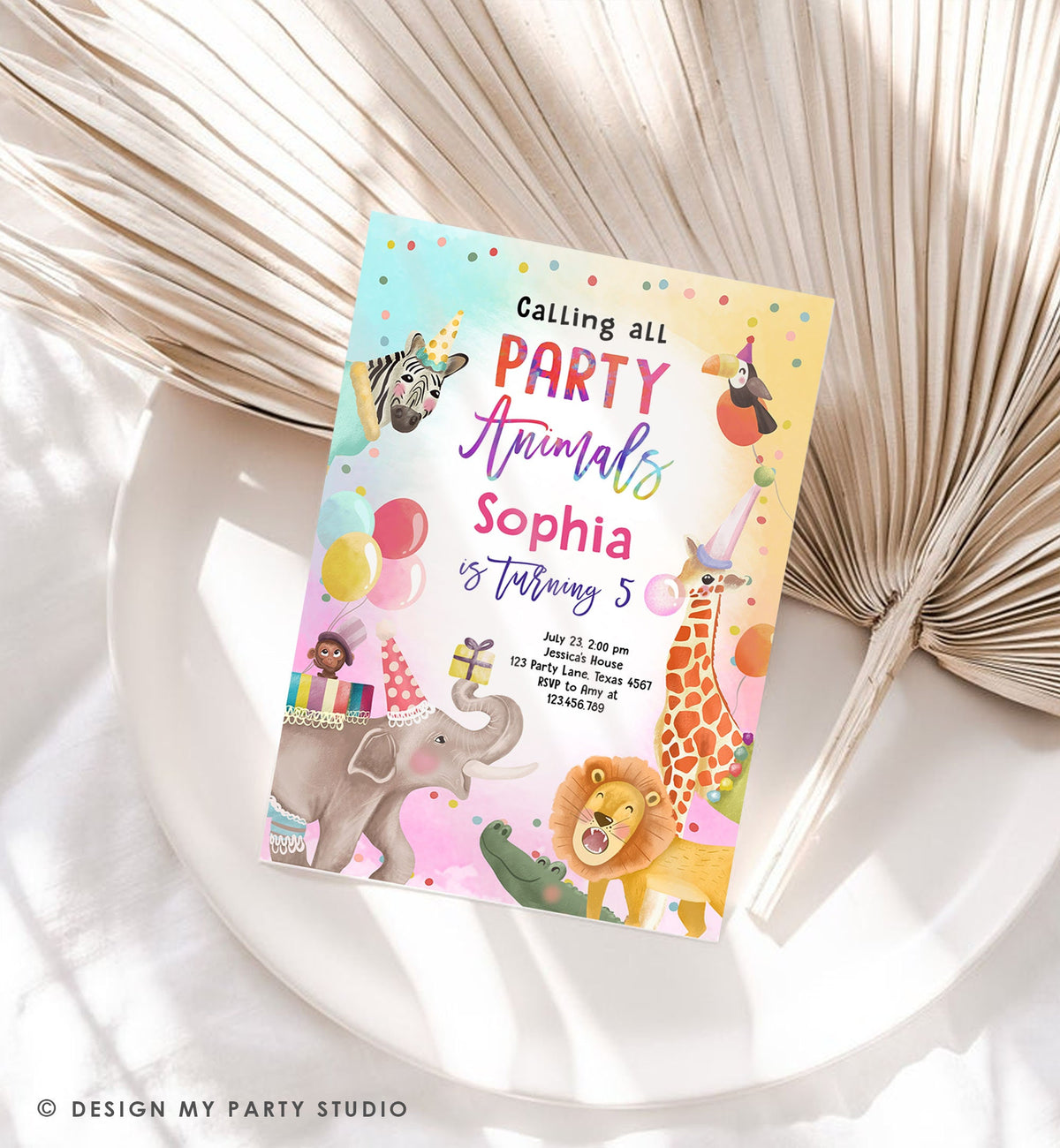 Editable Calling All Party Animals Birthday Invitation Wild One Jungle Zoo Safari Animals Boy Girl Digital Download Template Printable 0512