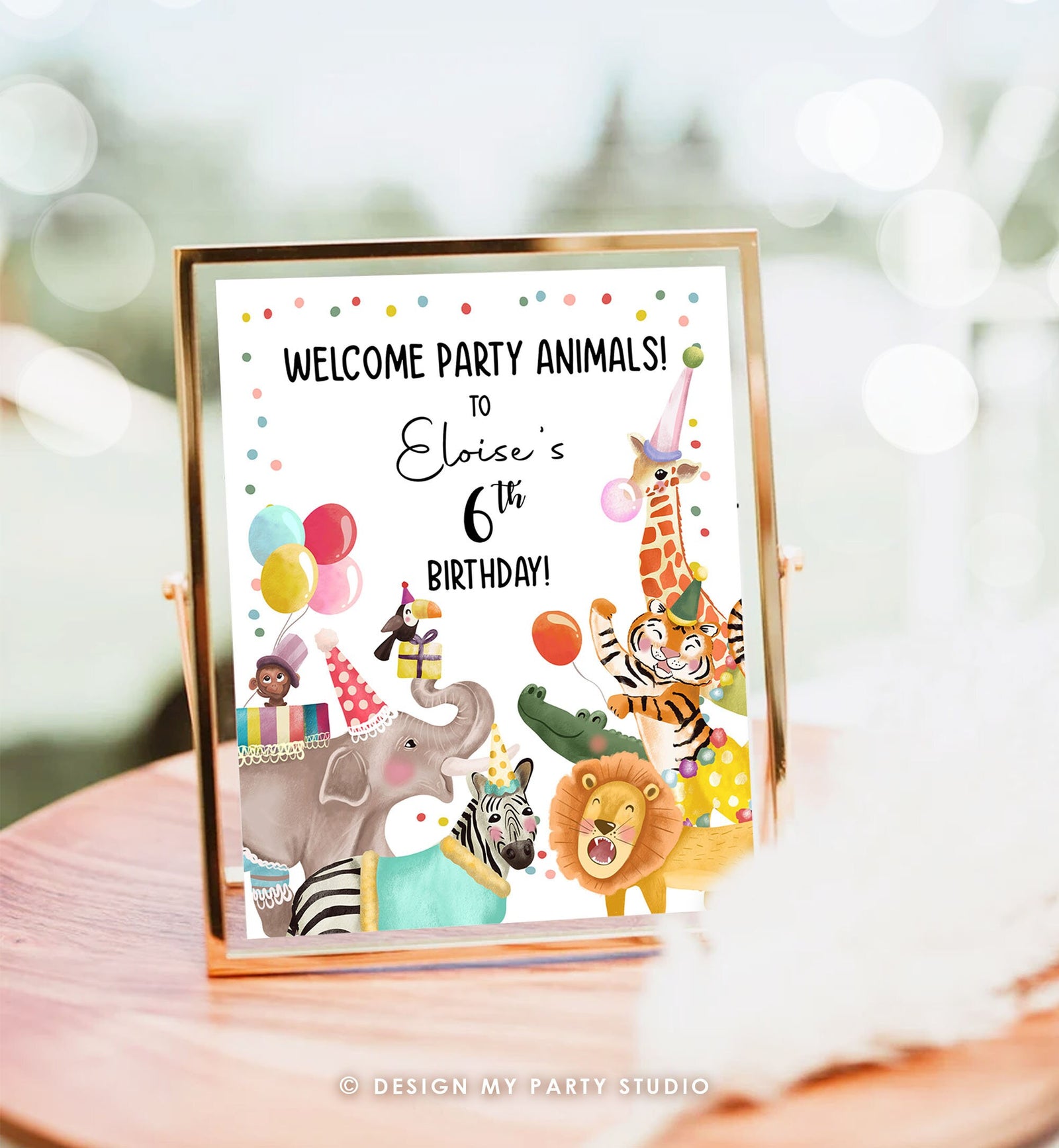 Editable Party Animals Welcome Sign Party Animal Sign Zoo Safari Welcome Jungle Sign Birthday Animals Girl Digital Template Printable 0482