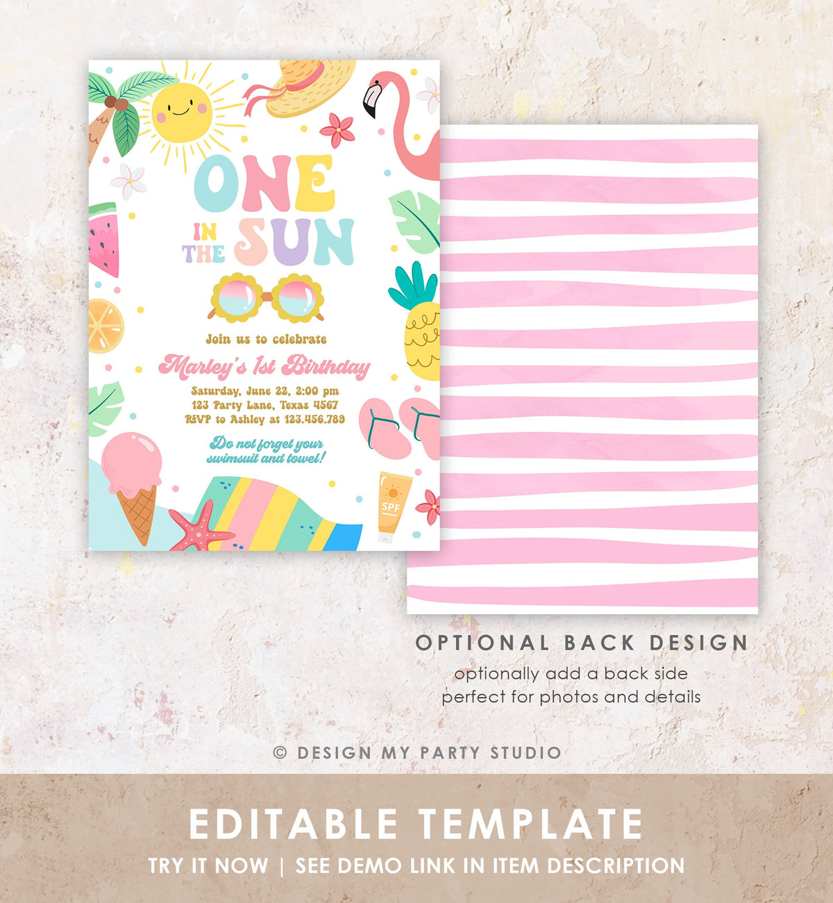 Editable Splish Splash Birthday Invitation Pool Party Girl Summer Waterslide Water Party Pink Digital Download Template Printable 0465