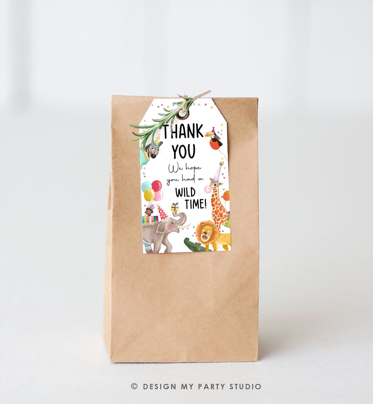Editable Party Animals Favor Tags Wild One Animals Thank You Tags Safari Zoo Animals Birthday Wild Time Gift Tag Digital Corjl Template 0482