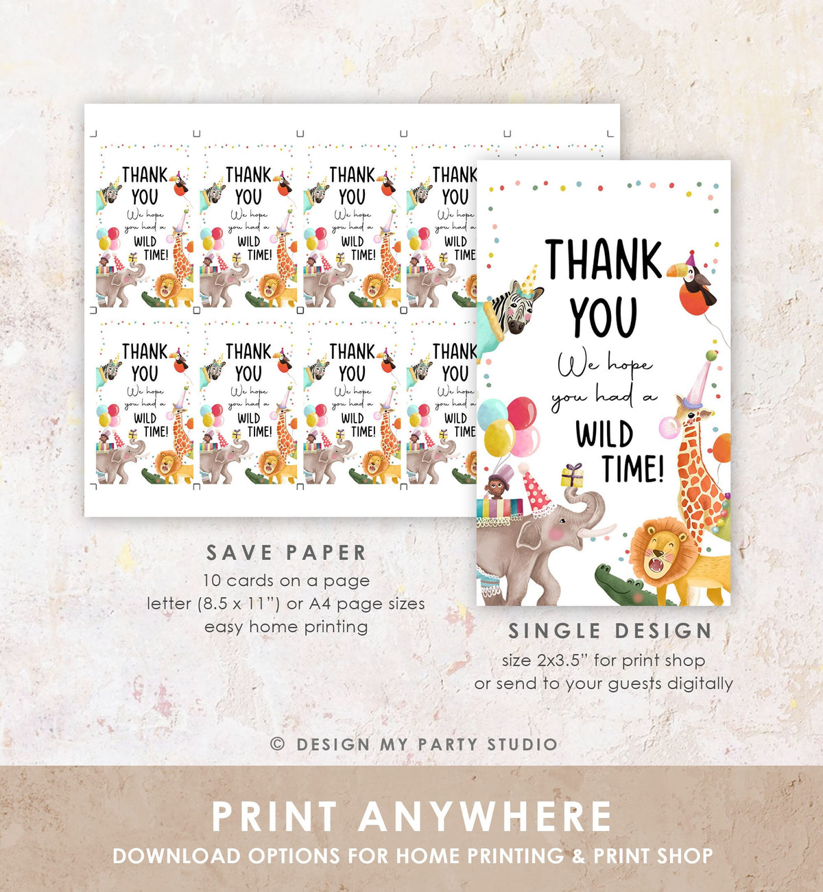 Editable Party Animals Favor Tags Wild One Animals Thank You Tags Safari Zoo Animals Birthday Wild Time Gift Tag Digital Corjl Template 0482