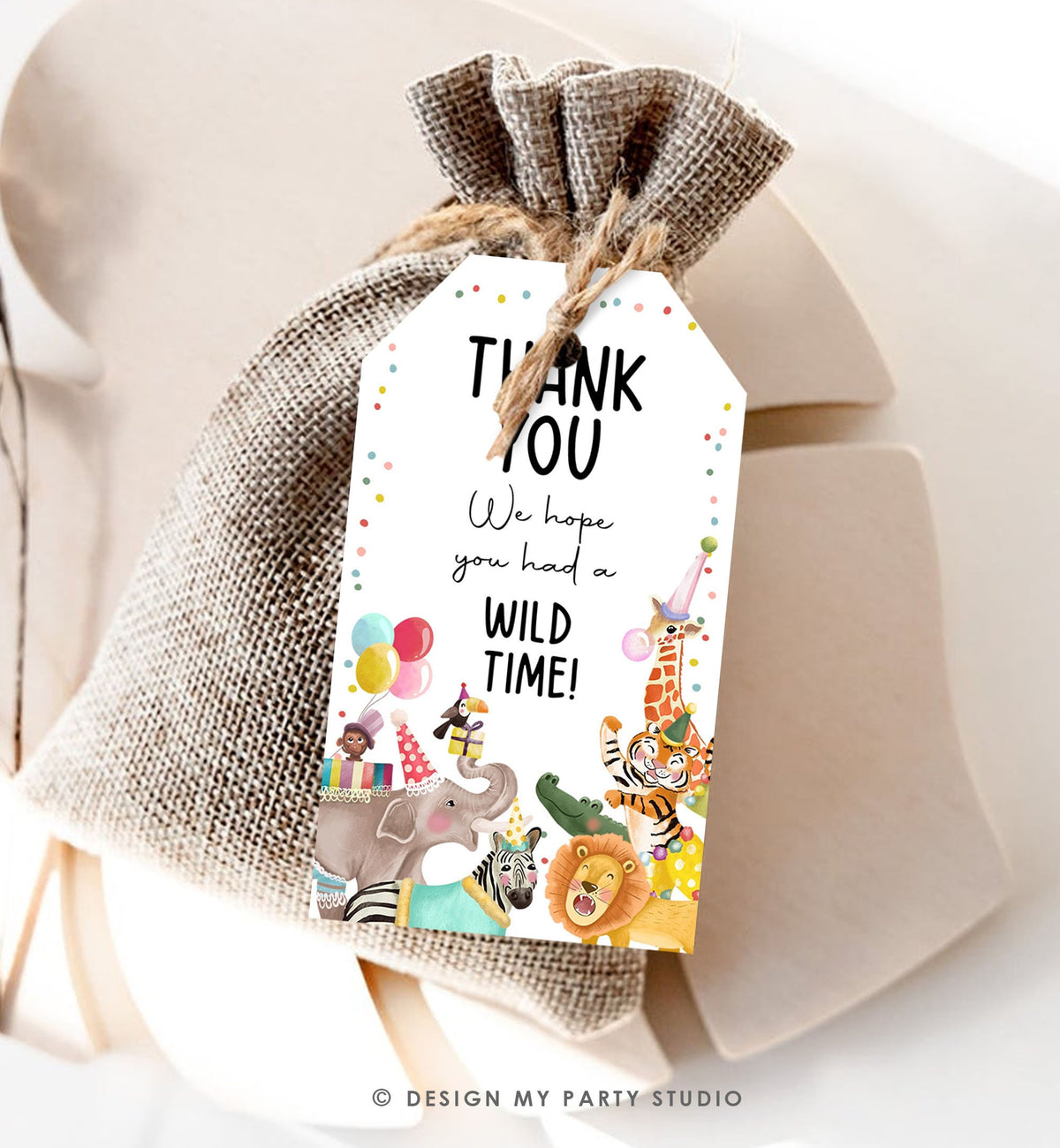 Editable Party Animals Favor Tags Wild One Animals Thank You Tags Safari Zoo Animals Birthday Wild Time Gift Digital Template Printable 0482