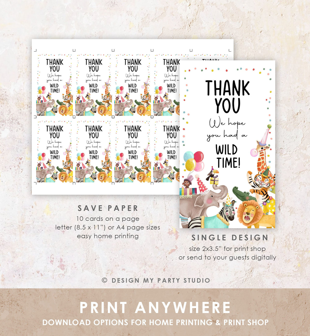 Editable Party Animals Favor Tags Wild One Animals Thank You Tags Safari Zoo Animals Birthday Wild Time Gift Digital Template Printable 0482