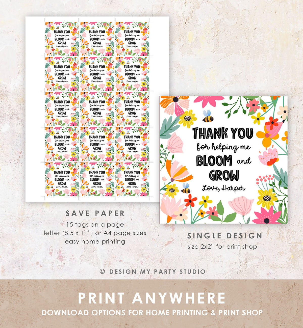 Editable Teacher Appreciation Tag Thank You for Helping me Bloom Plant Flower Gift Tag Cactus Plant Tag Digital Template Printable 0464