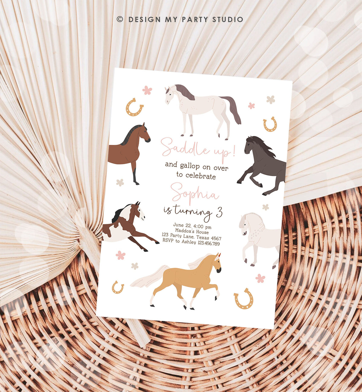 Editable Horse Birthday Invitation Girl Saddle Up Cowgirl Horse Party Horse Invite Pink Pony Floral Download Printable Template Evite 0513