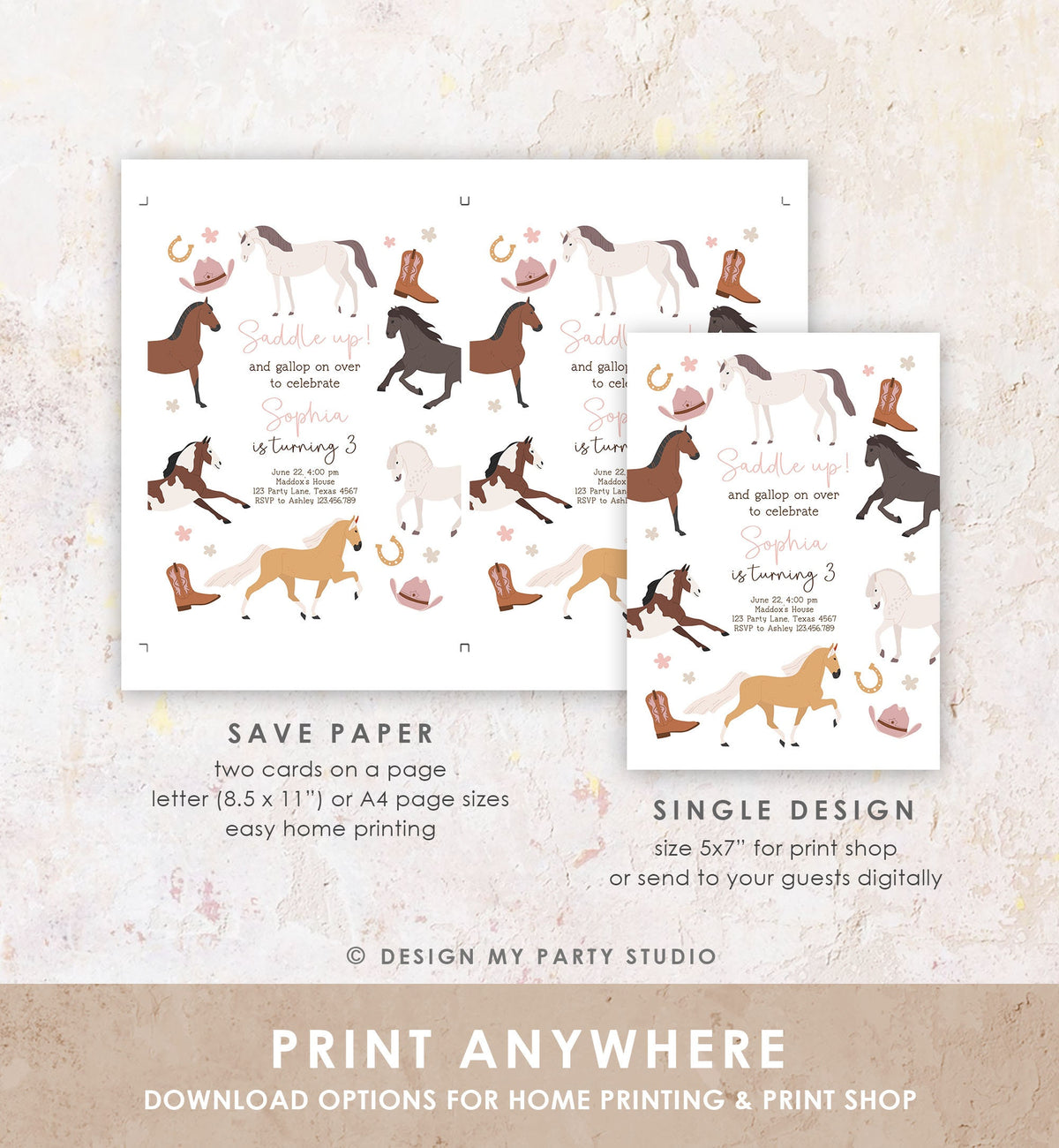 Editable Horse Birthday Invitation Girl Saddle Up Cowgirl Horse Party Horse Invite Pink Pony Floral Digital Download Template Printable 0513