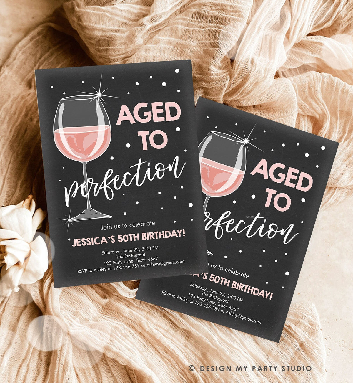 Editable Aged to Perfection Birthday Invitation Wine Bubbly Adult Birthday Rustic Surprise Digital Download Evite Template Printable 0252