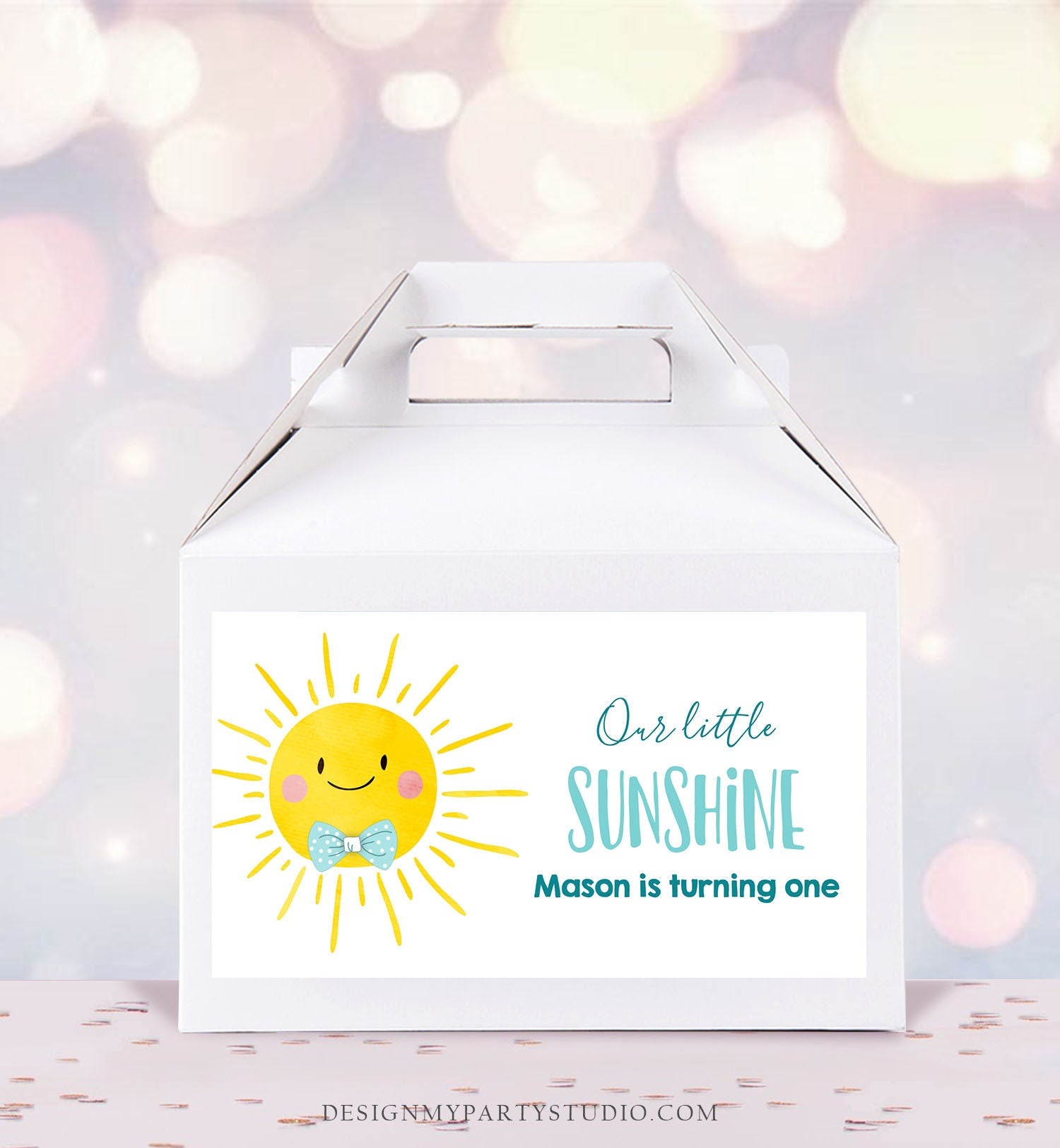 Editable Sunshine Boy Birthday Party Gable Box Favor Label Boho Sun Gift Box Labels Sun First Trip Digital Download Template Printable 0141