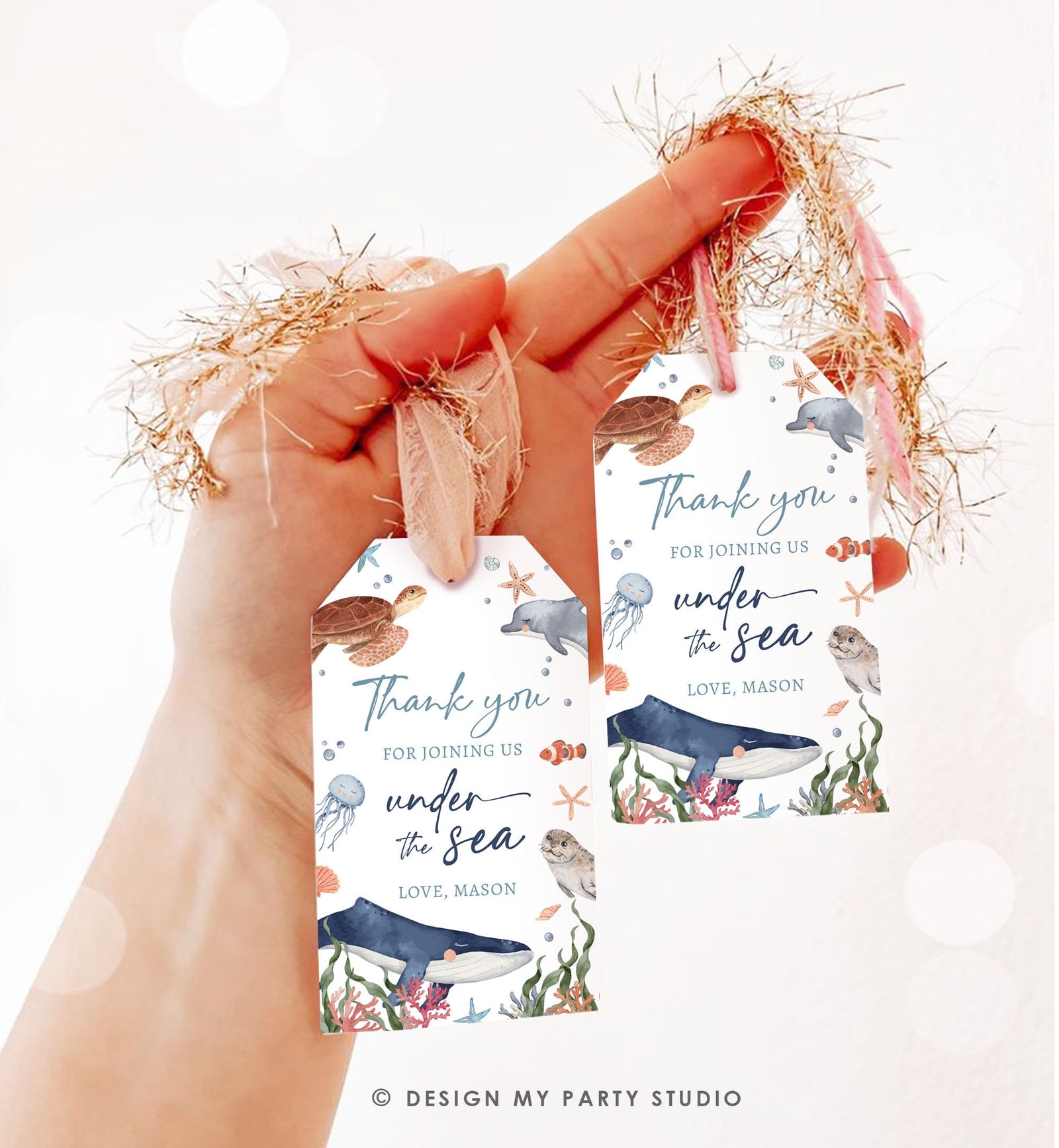 Editable Under the Sea Favor Tag Nautical Birthday Sea Life Ocean Animals Whale Dolphin Turtle Jellyfish Download Template Printable 0504