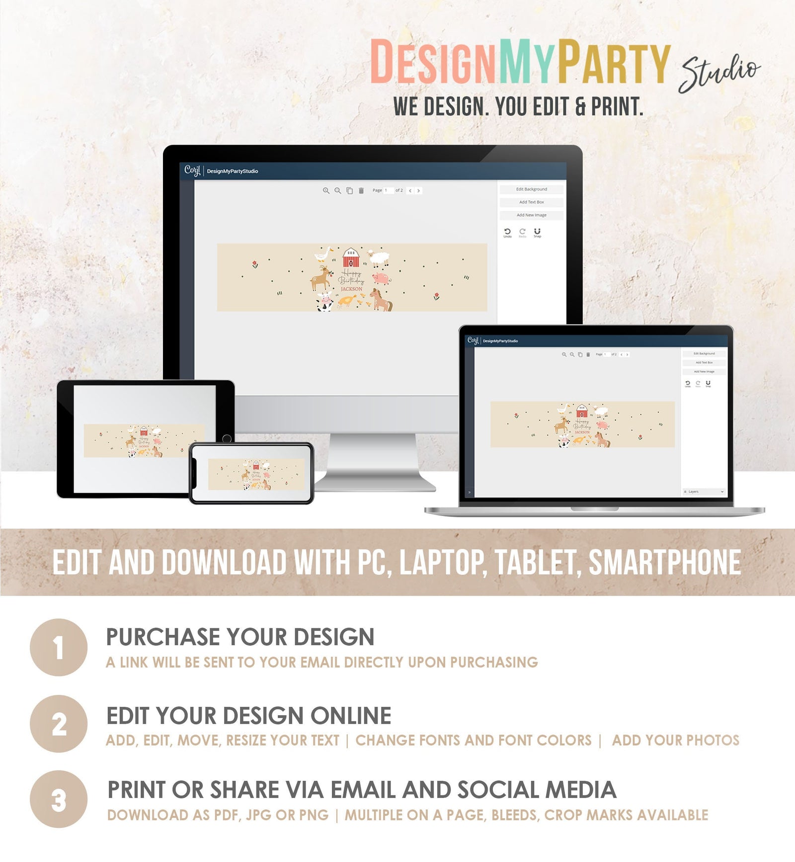 Editable Water Bottle Labels Farm Animals Boy Birthday Barnyard Animals Farm Birthday Decor Cow Printable Bottle Labels Template Corjl 0436