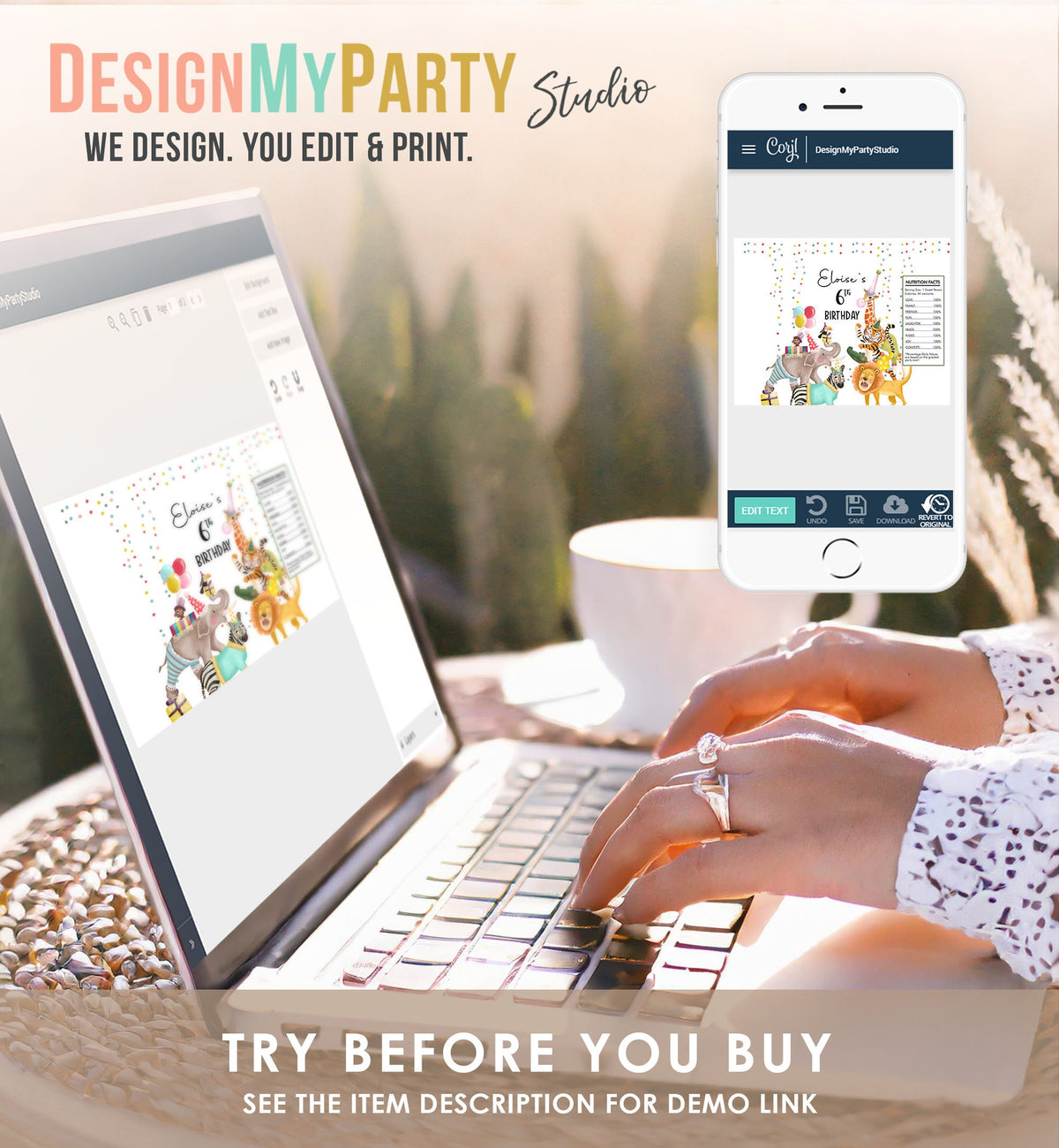 Editable Party Animals Birthday Chip Bag Wild One Decor Boy Girl Safari Animals Snack Favors Zoo Wild Three Digital Template Printable 0482