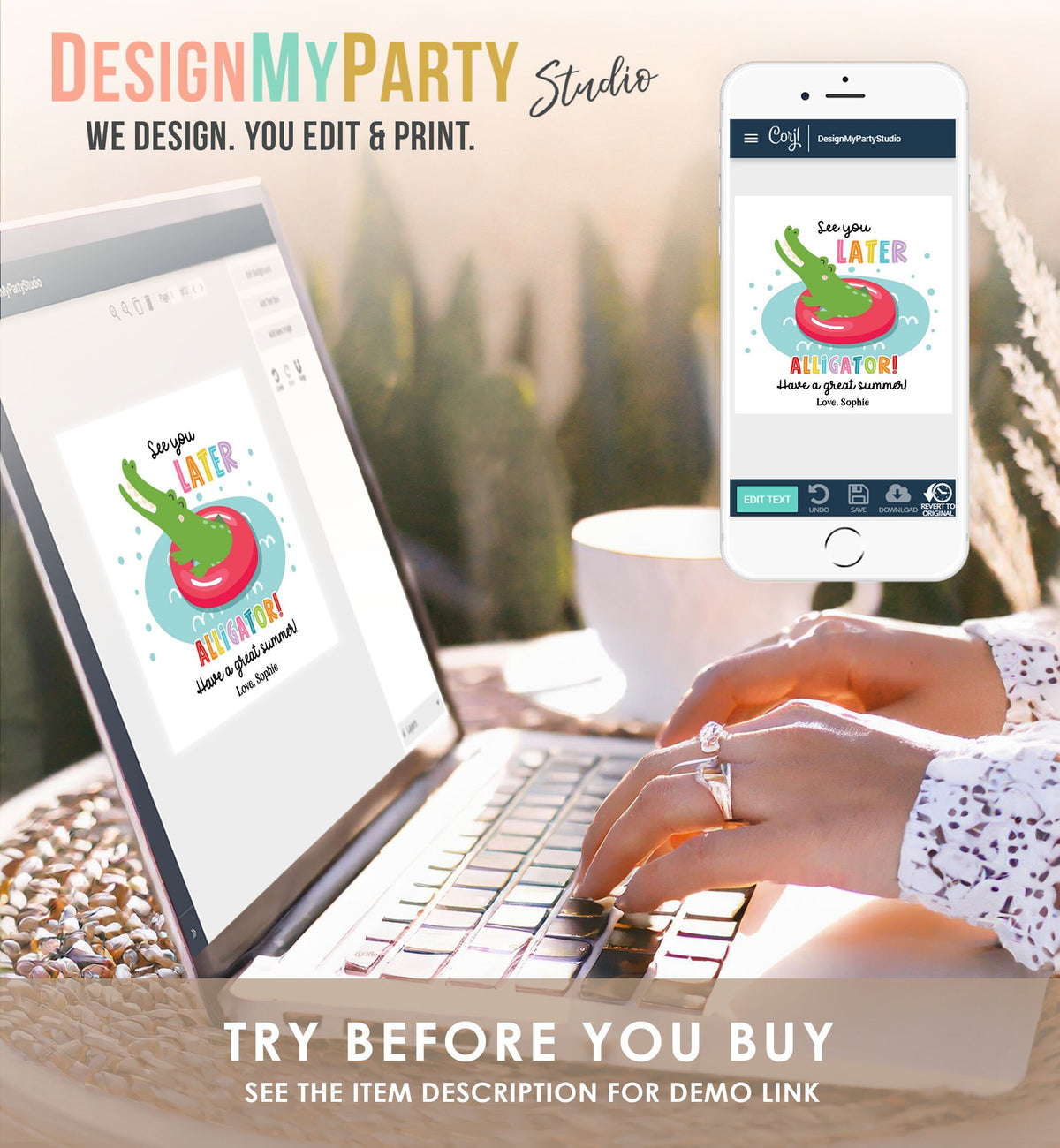 Editable Last Day of School Tag Alligator Summer End Of School Year Tag Summer Party Treat Digital Download Template Printable 0464