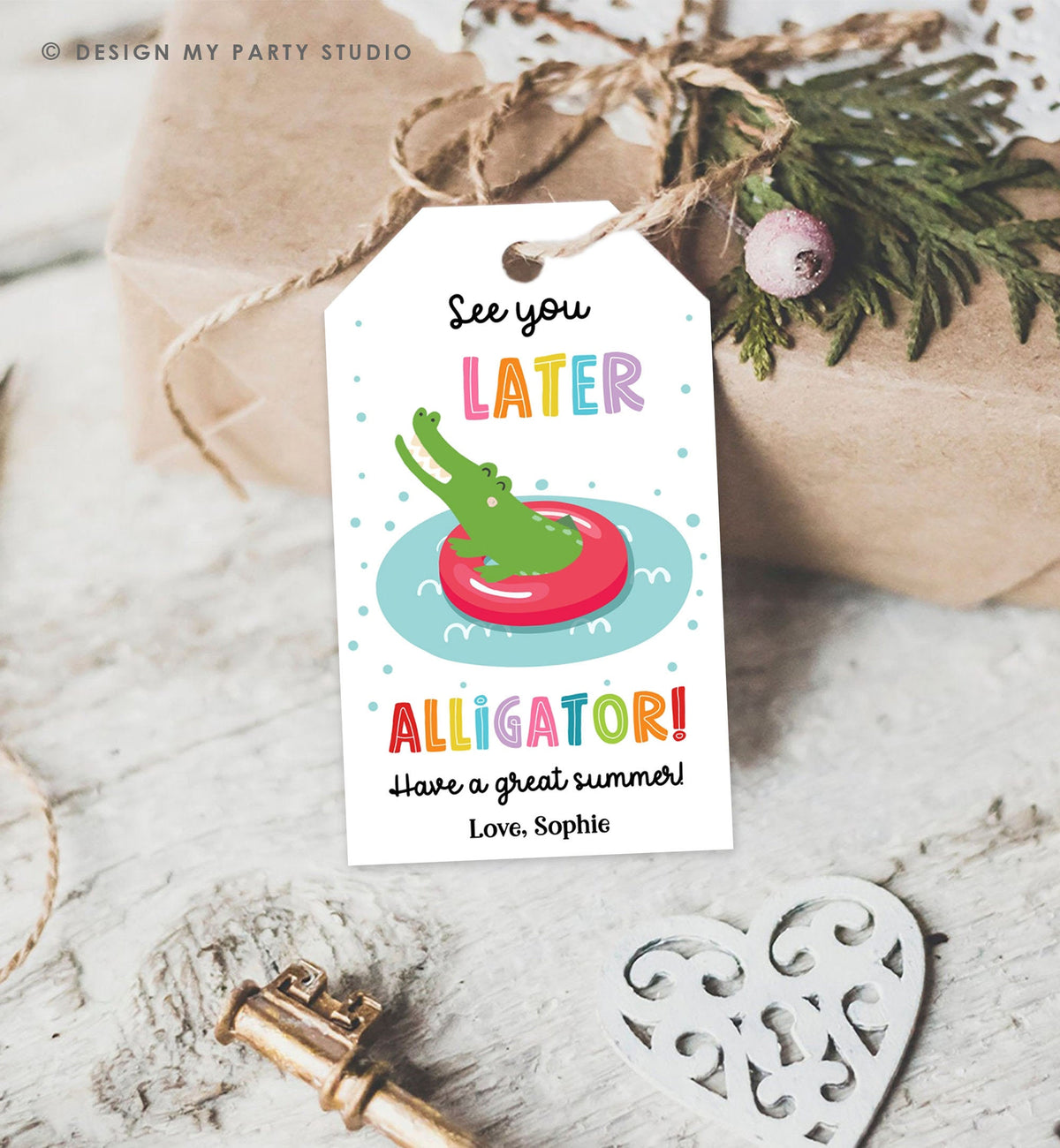 Editable Last Day of School Tag Alligator Summer End Of School Year Tag Summer Party Treat Digital Download Template Printable 0464