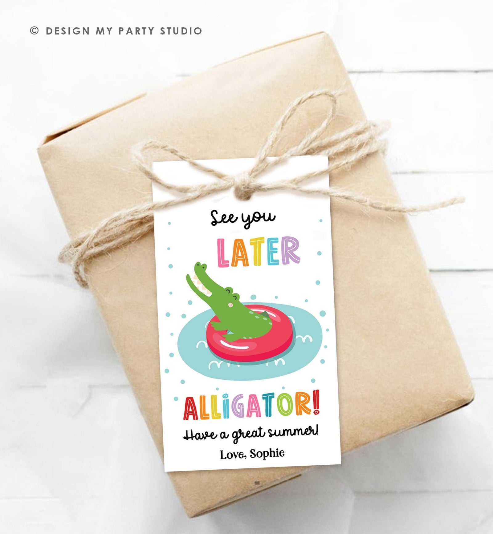 Editable Last Day of School Tag Alligator Summer End Of School Year Tag Summer Party Treat Corjl Instant Download Template Printable 0464