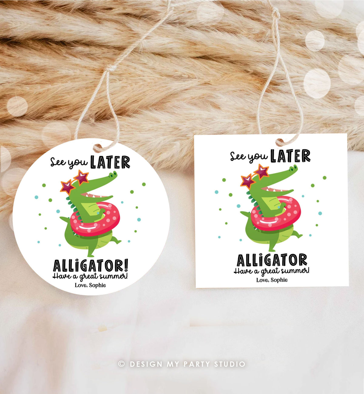 Editable Last Day of School Tag Alligator Summer End Of School Year Tag Summer Party Treat Sticker Digital Download Template Printable 0464