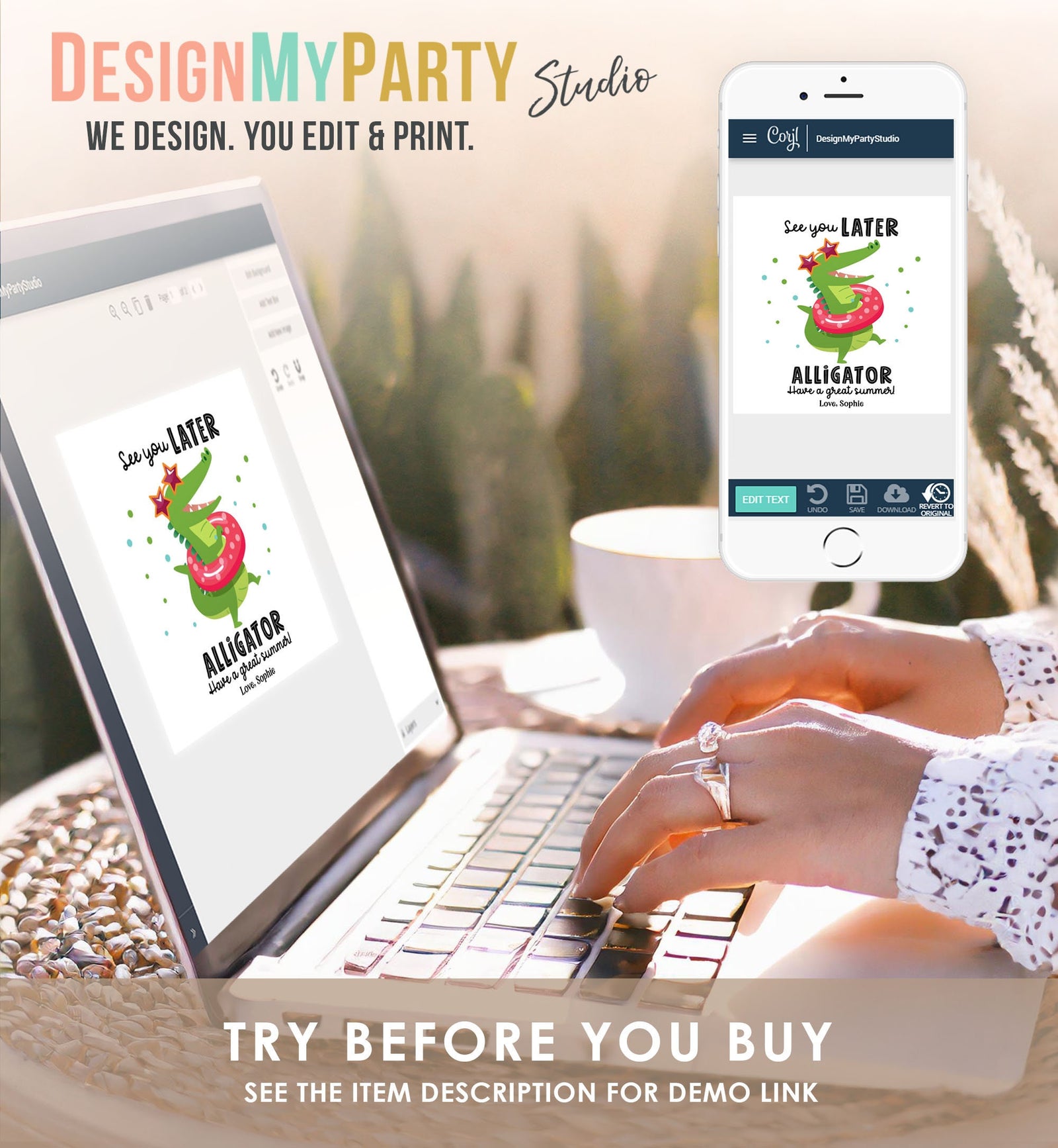 Editable Last Day of School Tag Alligator Summer End Of School Year Tag Summer Party Treat Sticker Digital Download Template Printable 0464